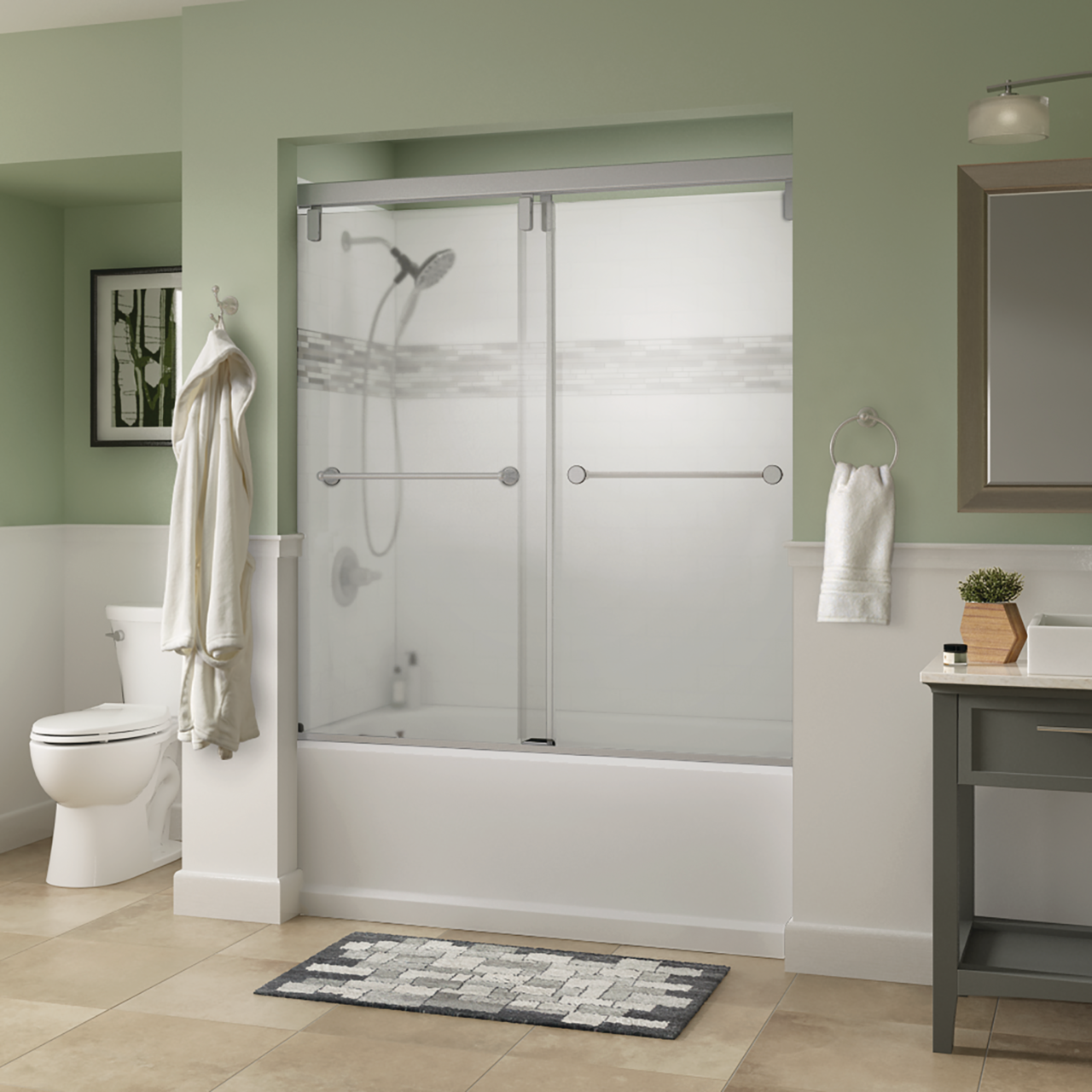 60" Bathtub / Frosted / Delta Brushed Nickel