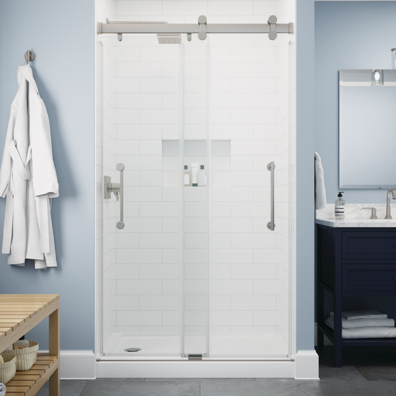 48" Shower / Clear / Shower Door Brushed Nickel