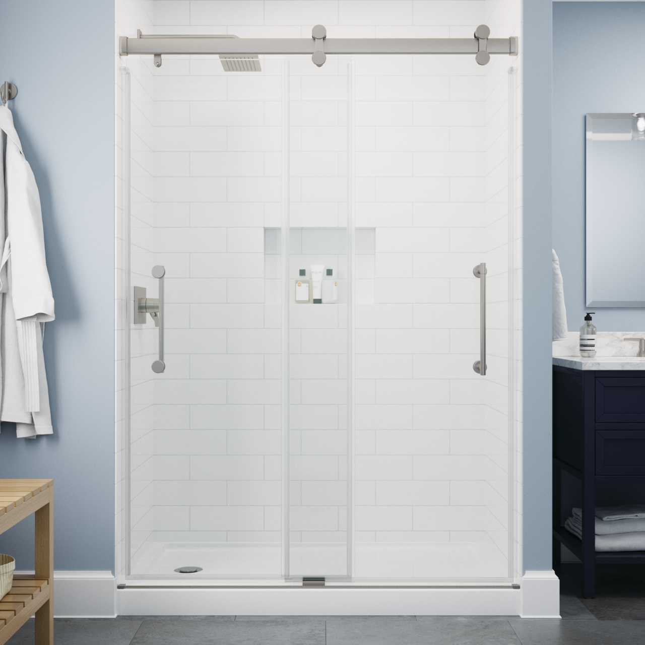 60" Shower / Clear / Shower Door Brushed Nickel