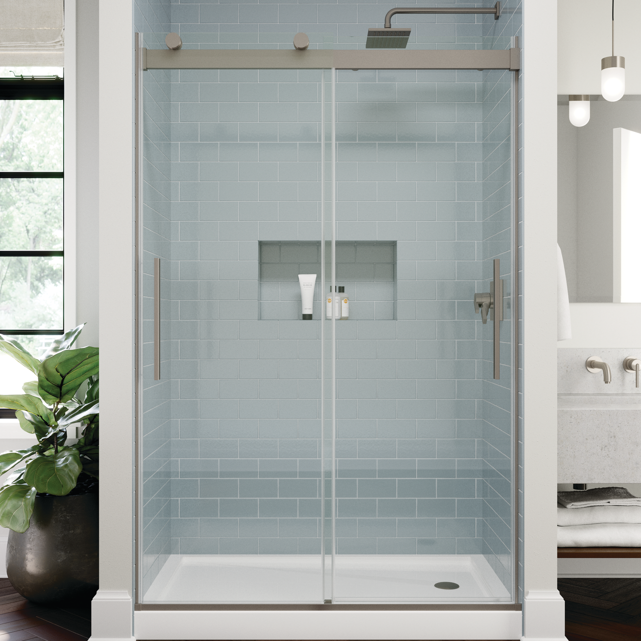 48" Shower / Clear / Shower Door Brushed Nickel