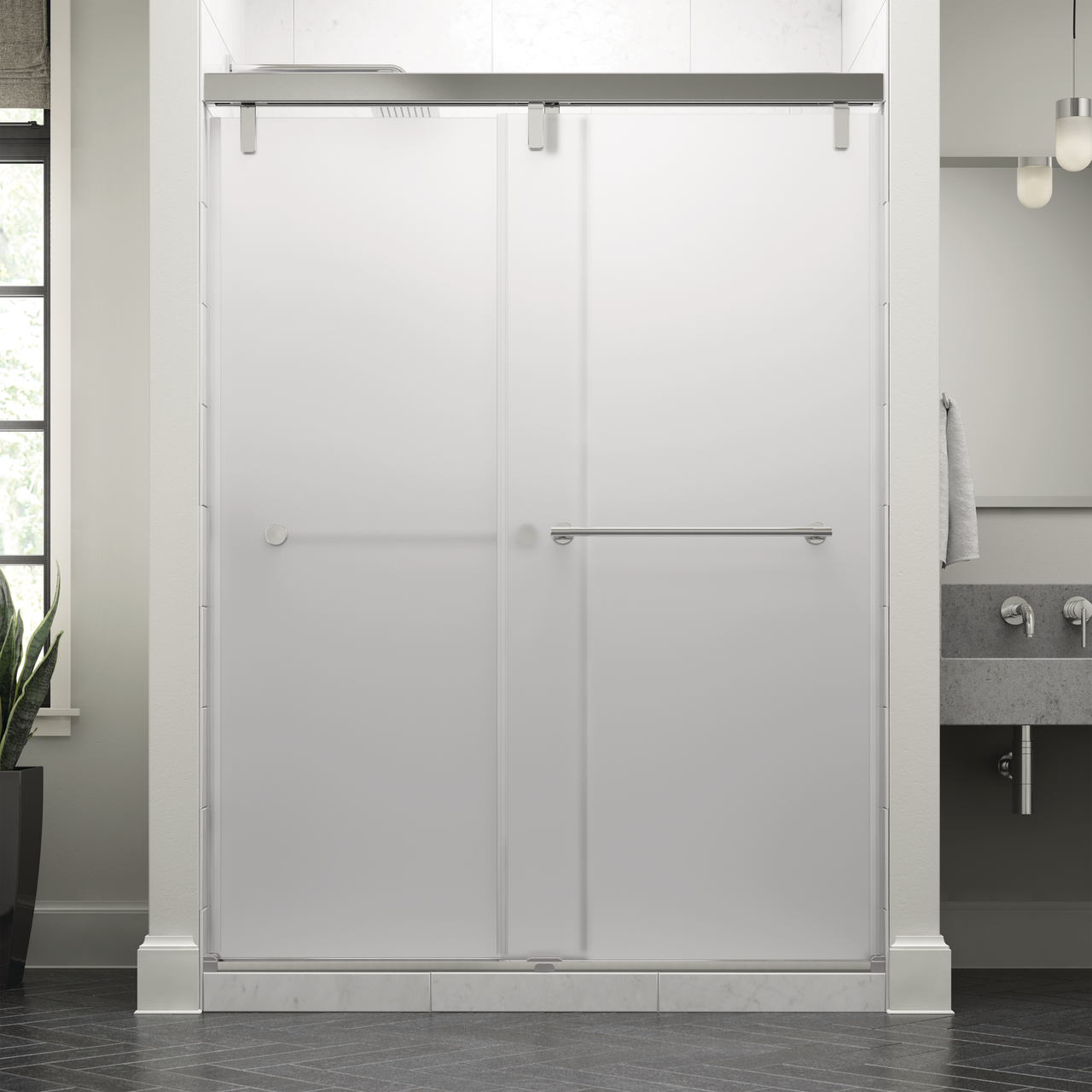 60" Shower / Frosted / Polished Chrome