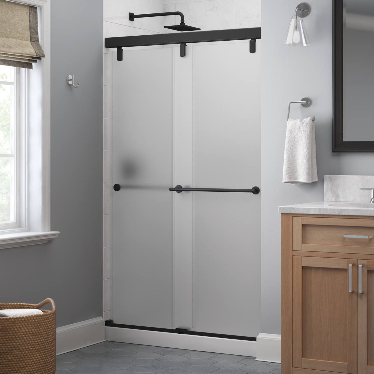 48" Shower / Frosted / Matte Black