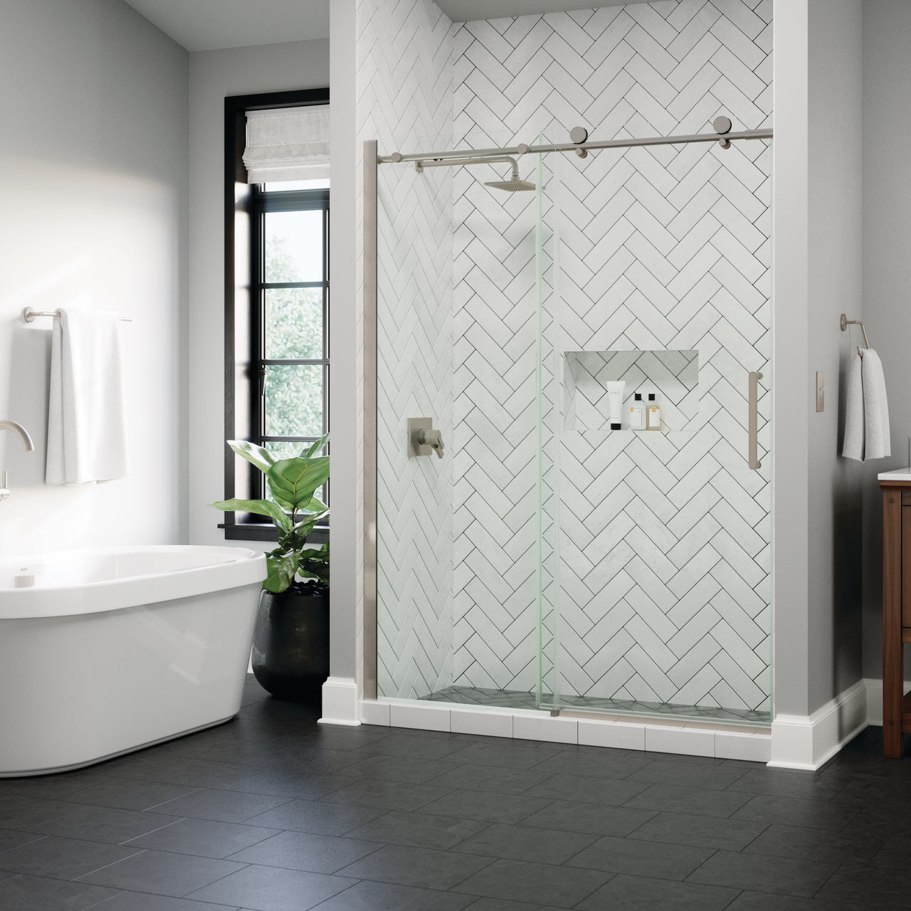 60" Shower / Clear / Brushed Nickel (Shower Door)