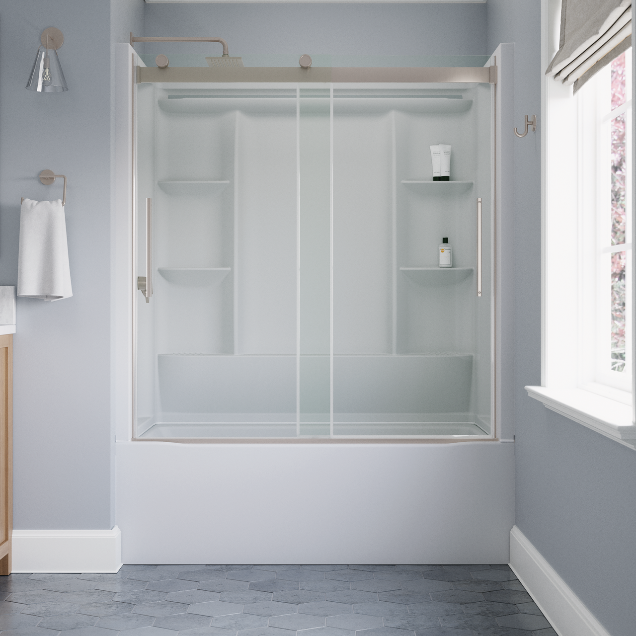 60" Bathtub / Clear / Shower Door Brushed Nickel