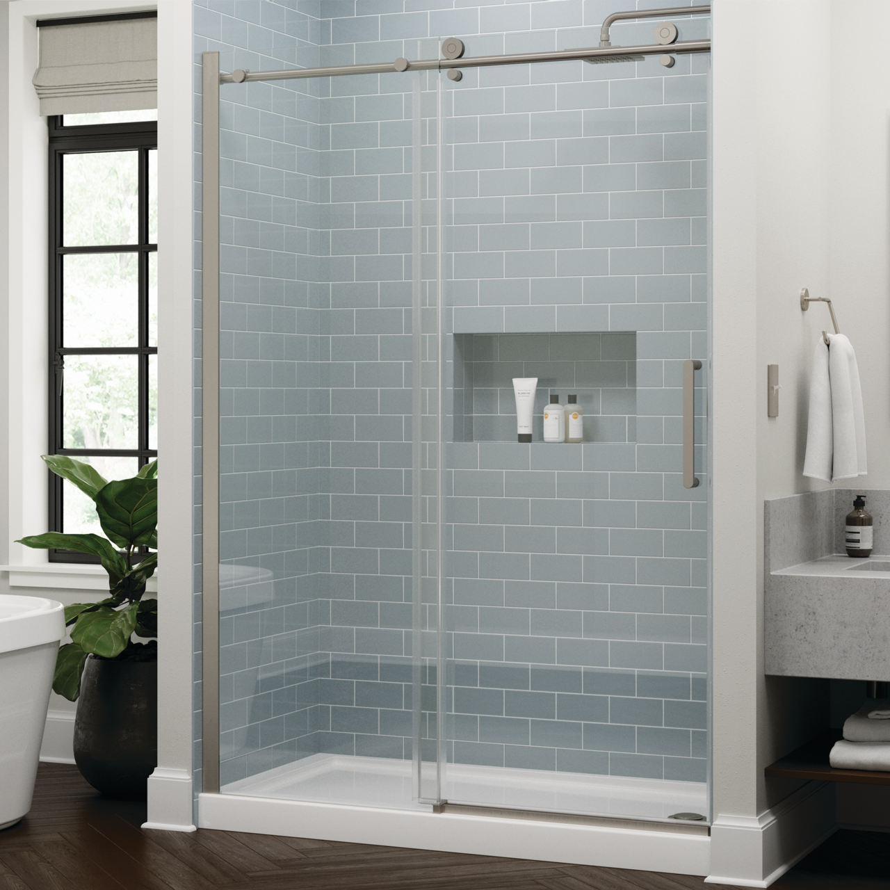60" Shower / Clear / Shower Door Brushed Nickel
