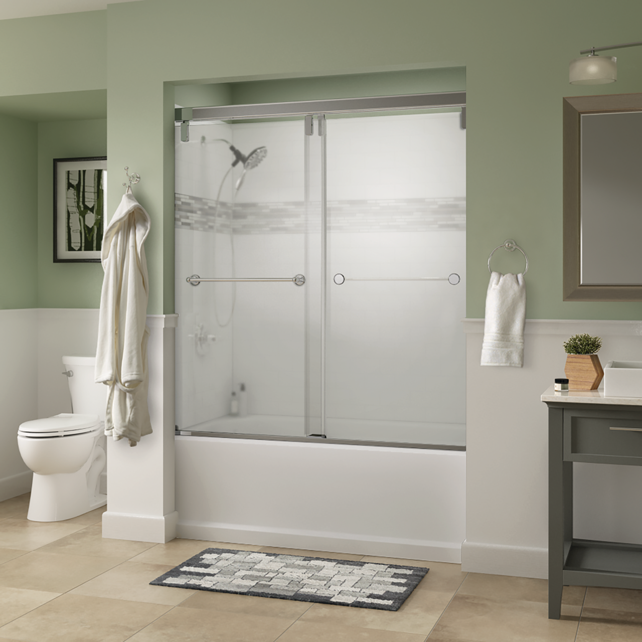 60" Bathtub / Frosted / Polished Chrome