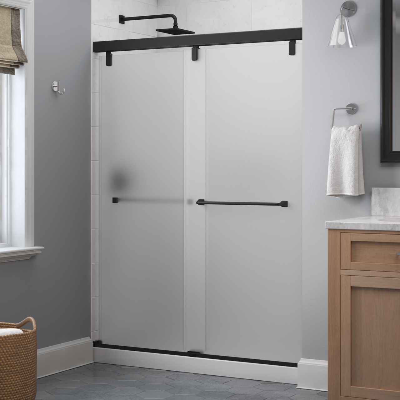 60" Shower / Frosted / Matte Black