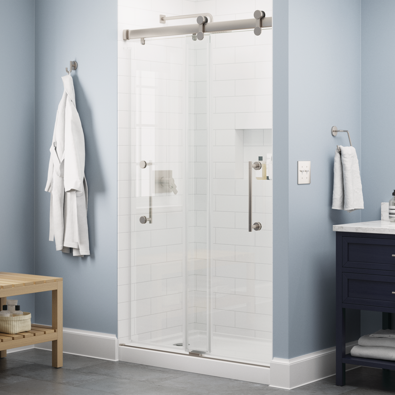 48" Shower / Clear / Shower Door Brushed Nickel