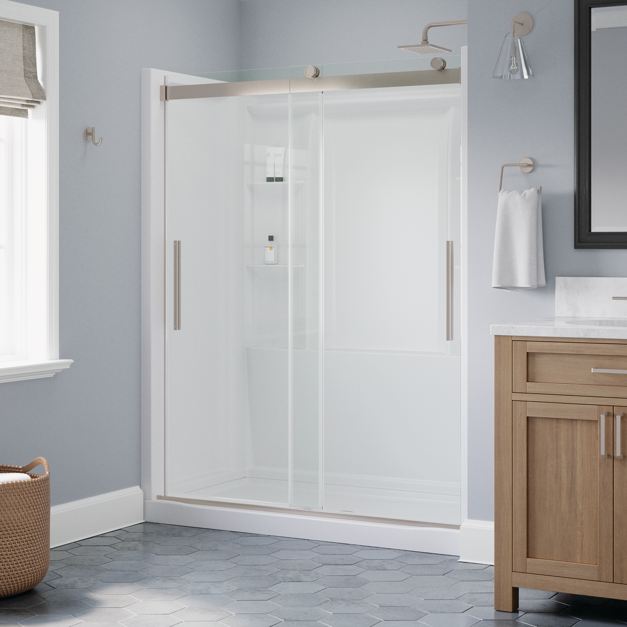 60" Shower / Clear / Shower Door Brushed Nickel