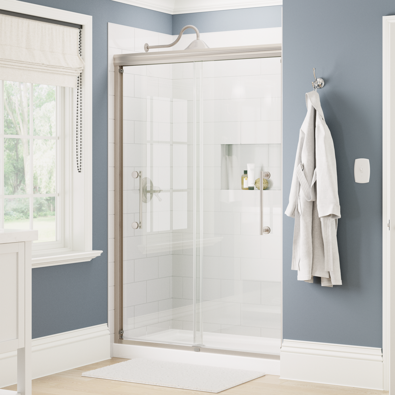 48" Shower / Clear / Shower Door Brushed Nickel