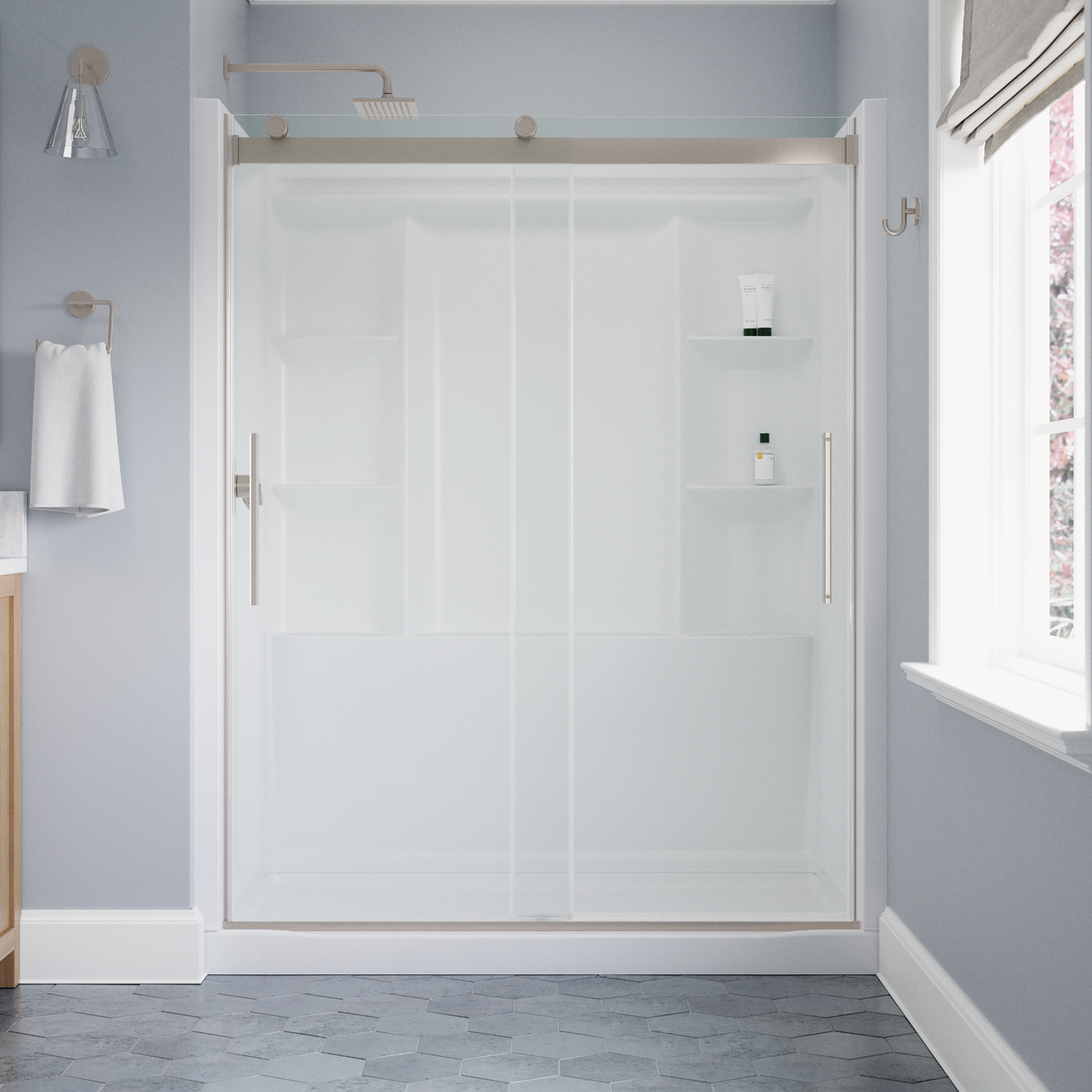 60" Shower / Clear / Shower Door Brushed Nickel