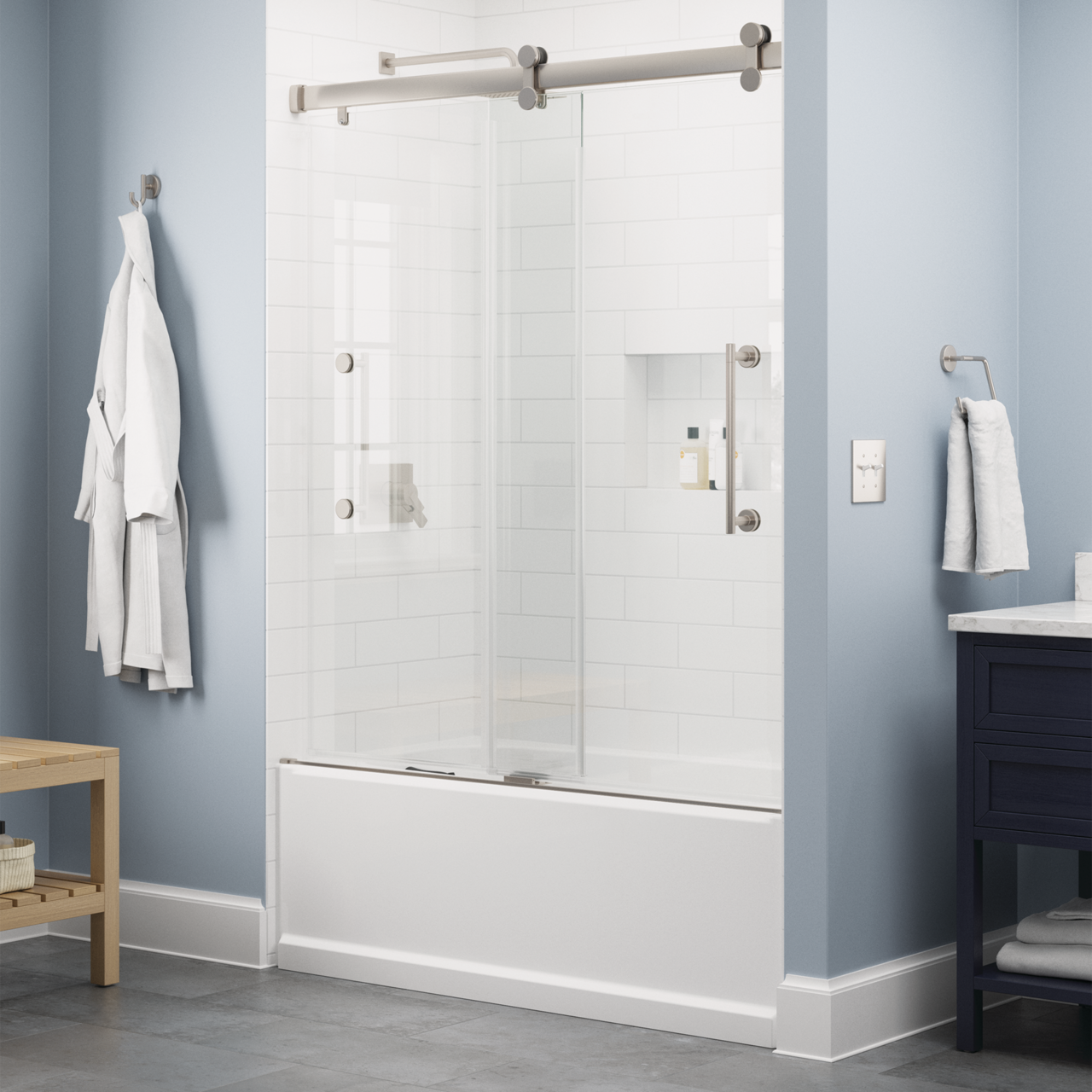 60" Bathtub / Clear / Shower Door Brushed Nickel
