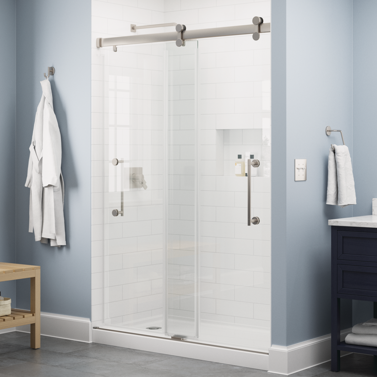 60" Shower / Clear / Shower Door Brushed Nickel