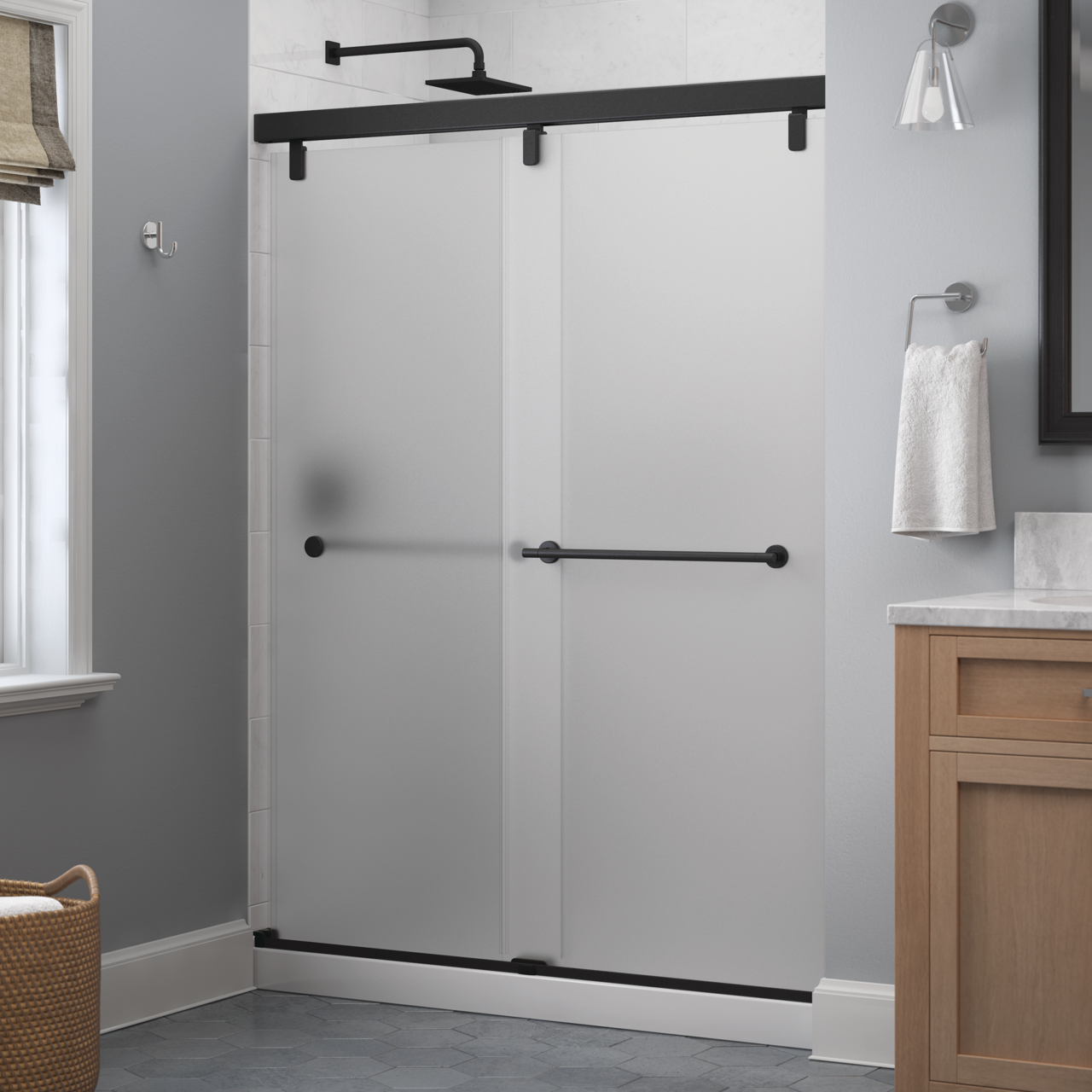 60" Shower / Frosted / Matte Black