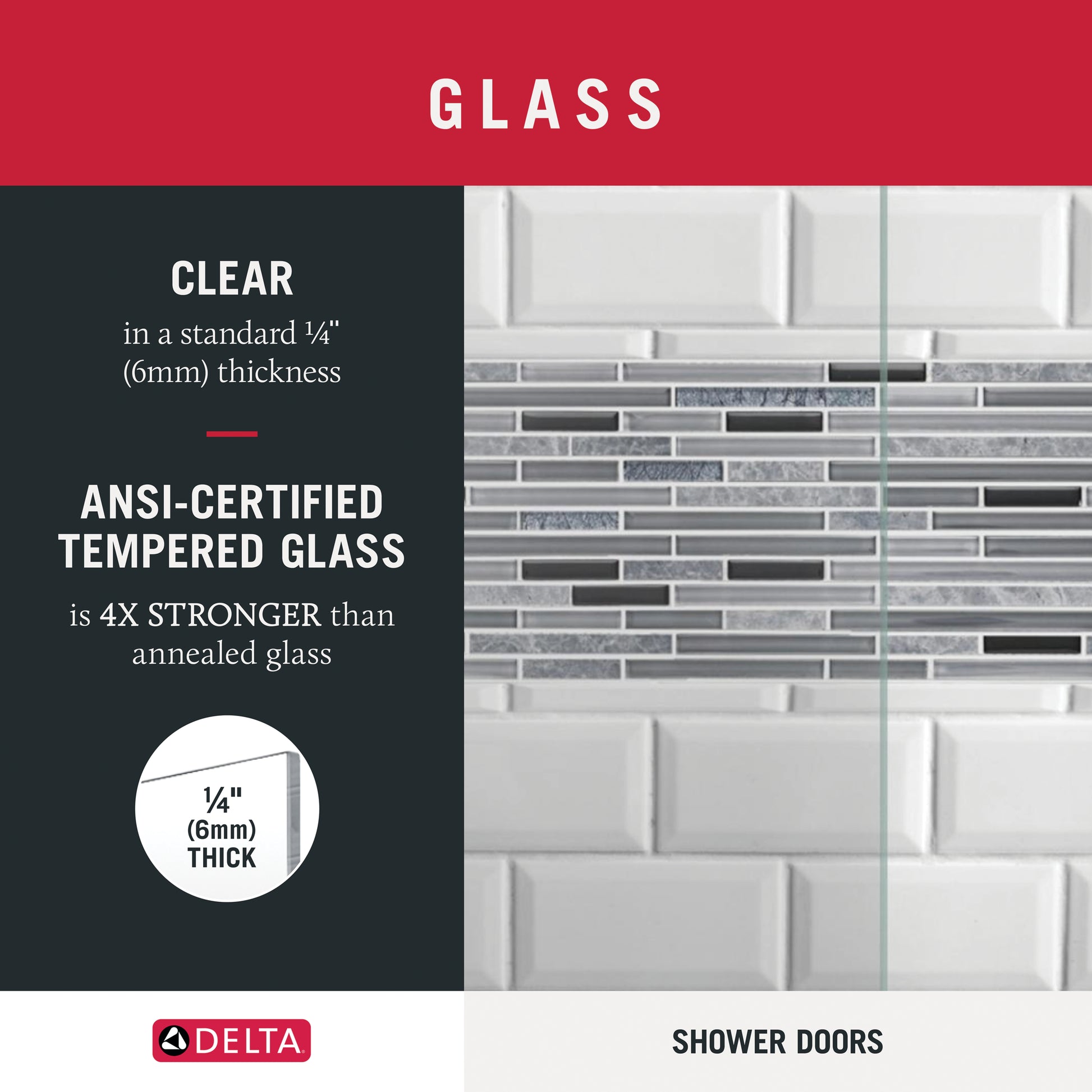 48" Shower / Clear / Delta Brushed Nickel