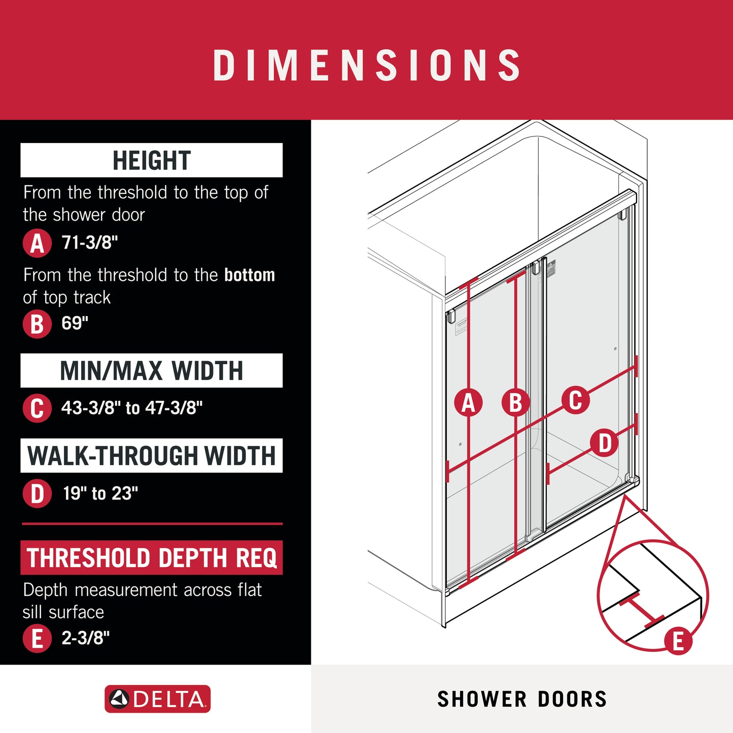 48" Shower / Transition / Delta Brushed Nickel