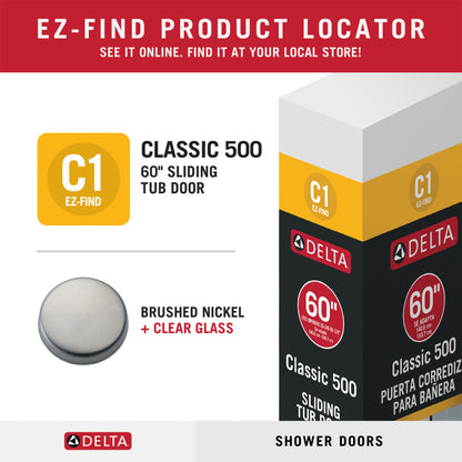 60" Bathtub / Clear / Brushed Nickel (Shower Door)