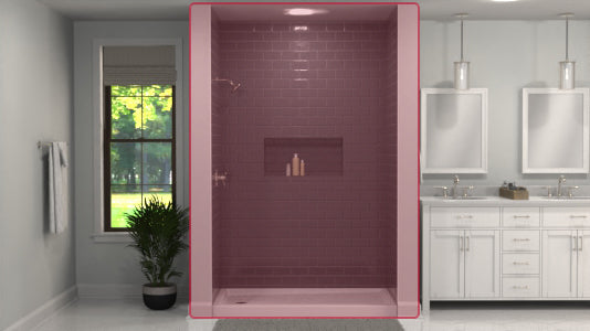 Bathroom image with a tiled shower enclosure and white cabinets.