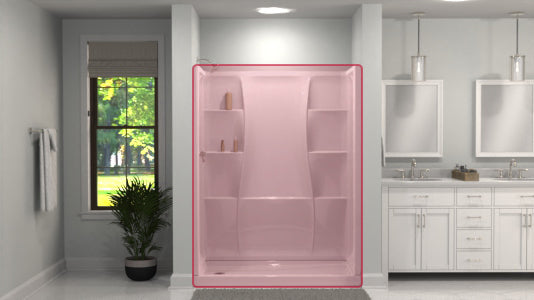 Bathroom with a shower surround enclosure highlighted