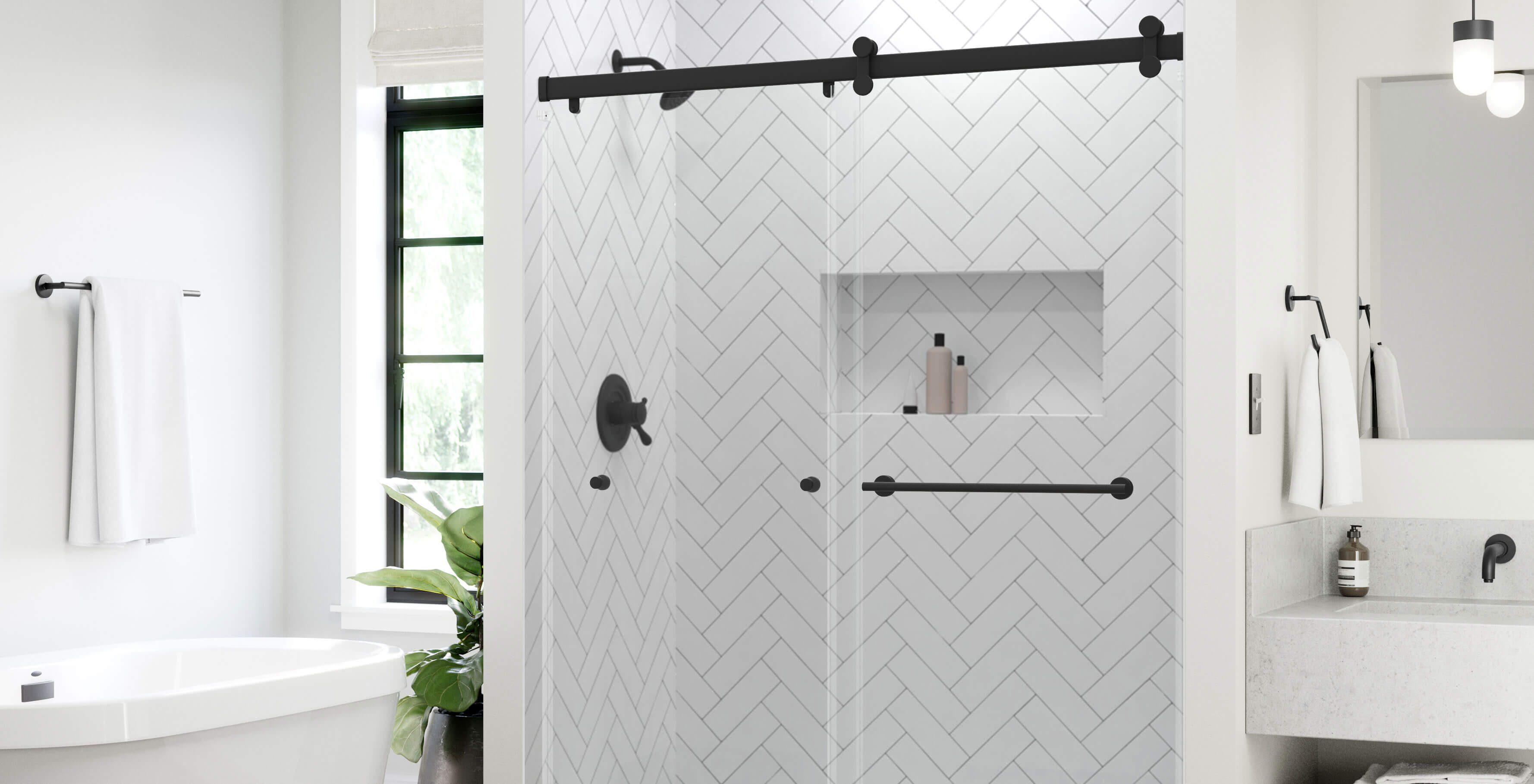 Modern Walk-In Shower in white bathroom