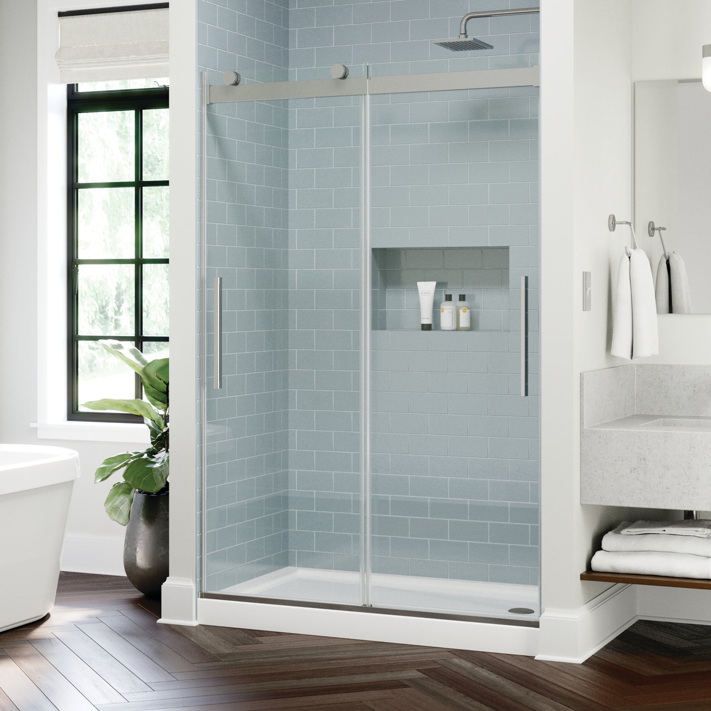 48" Shower / Clear / Shower Door Brushed Nickel