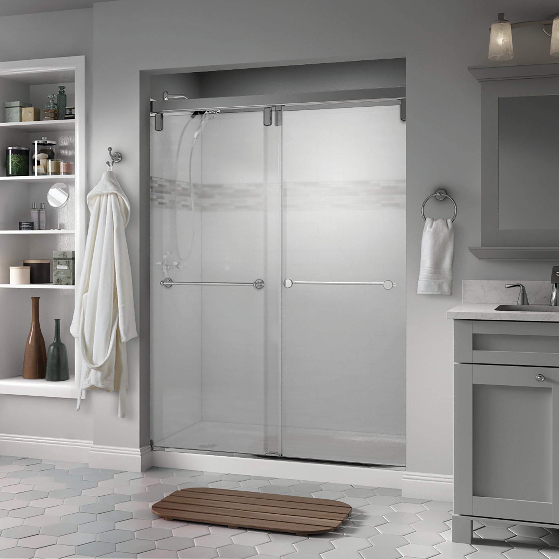 60" Shower / Frosted / Polished Chrome