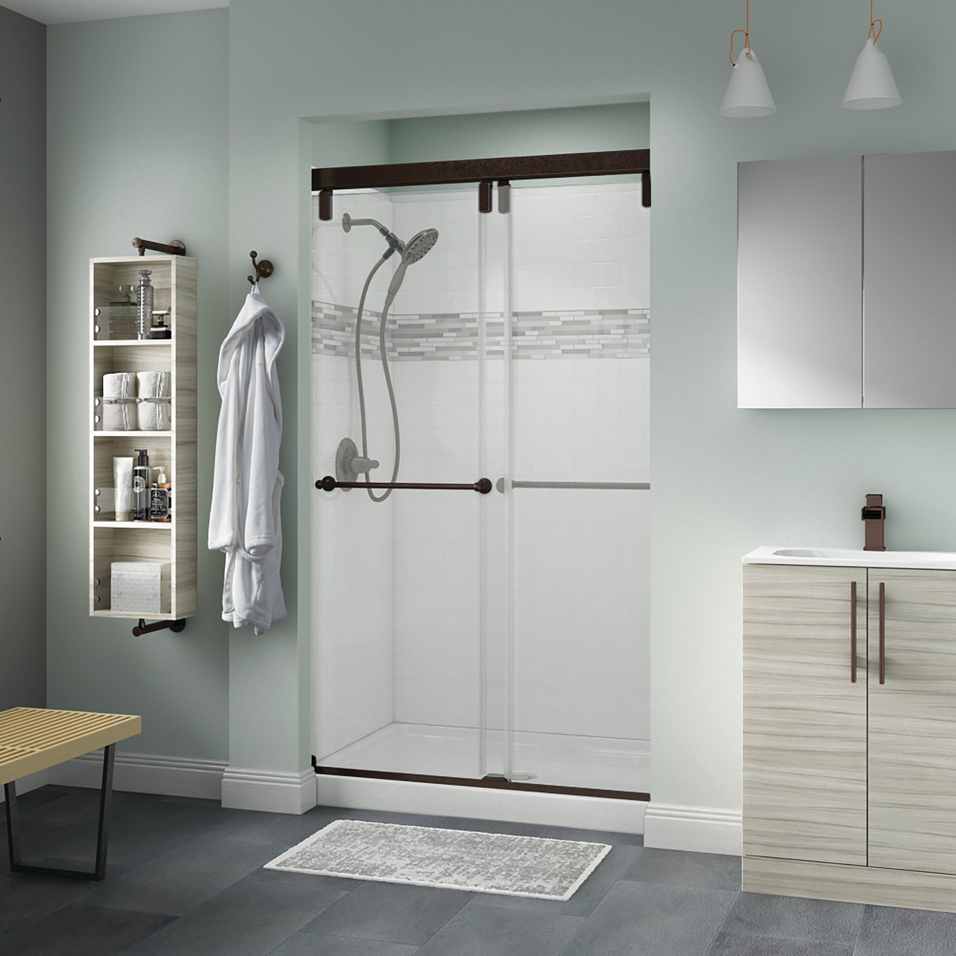 48" Shower / Clear / Delta Oil Rubbed Bronze