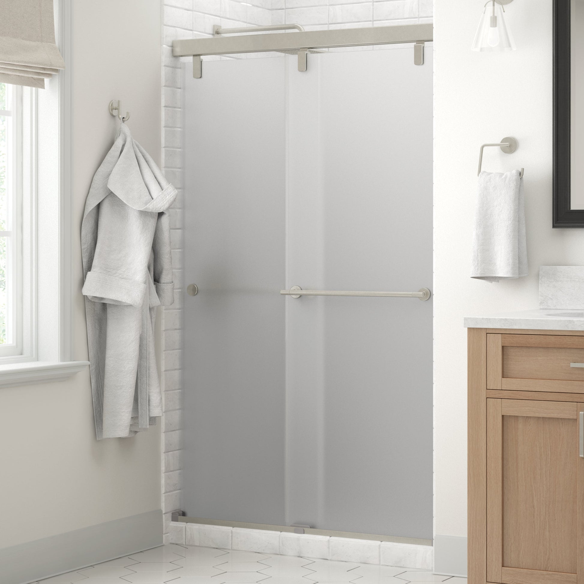 48" Shower / Frosted / Delta Brushed Nickel