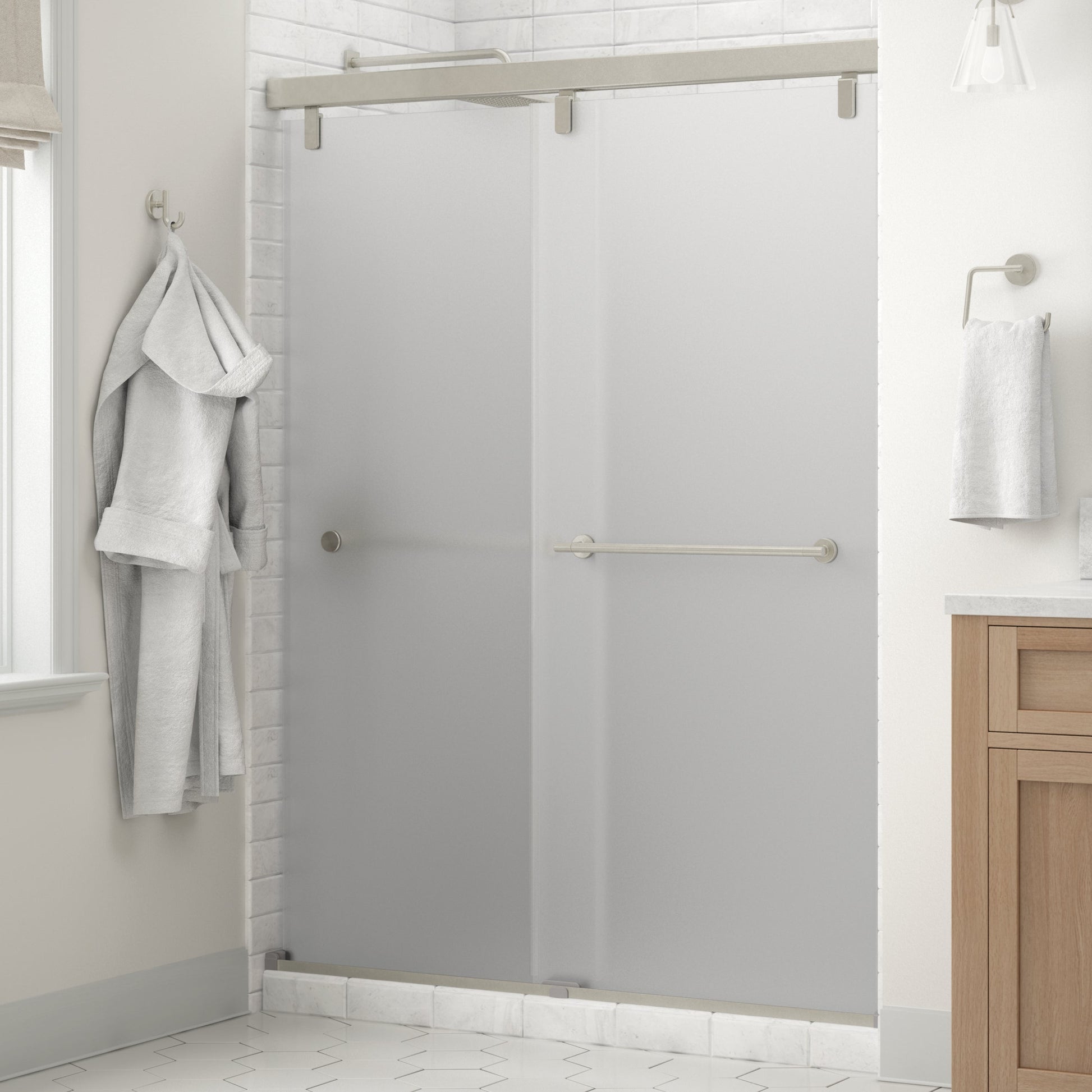 60" Shower / Frosted / Delta Brushed Nickel