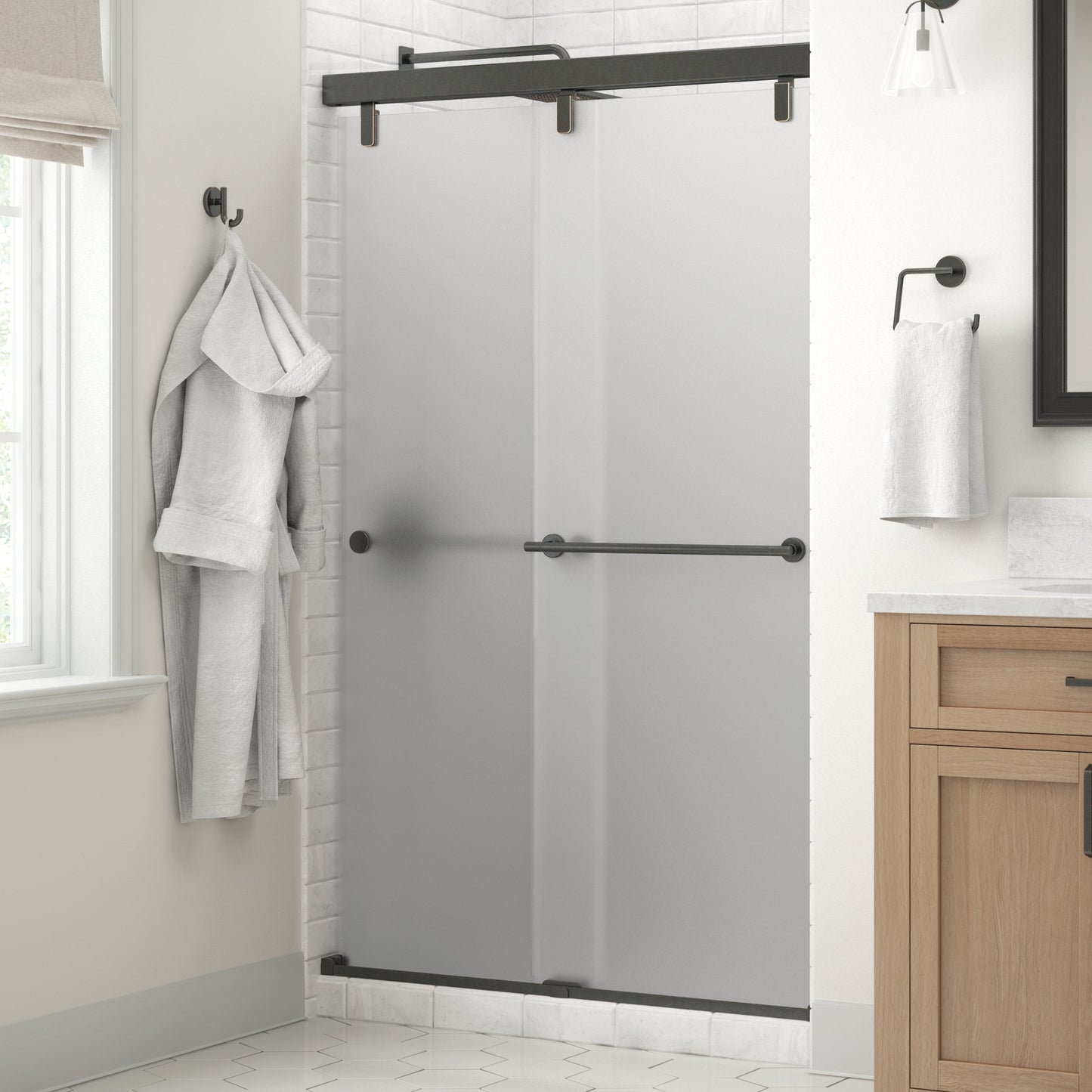 48" Shower / Frosted / Delta Oil Rubbed Bronze