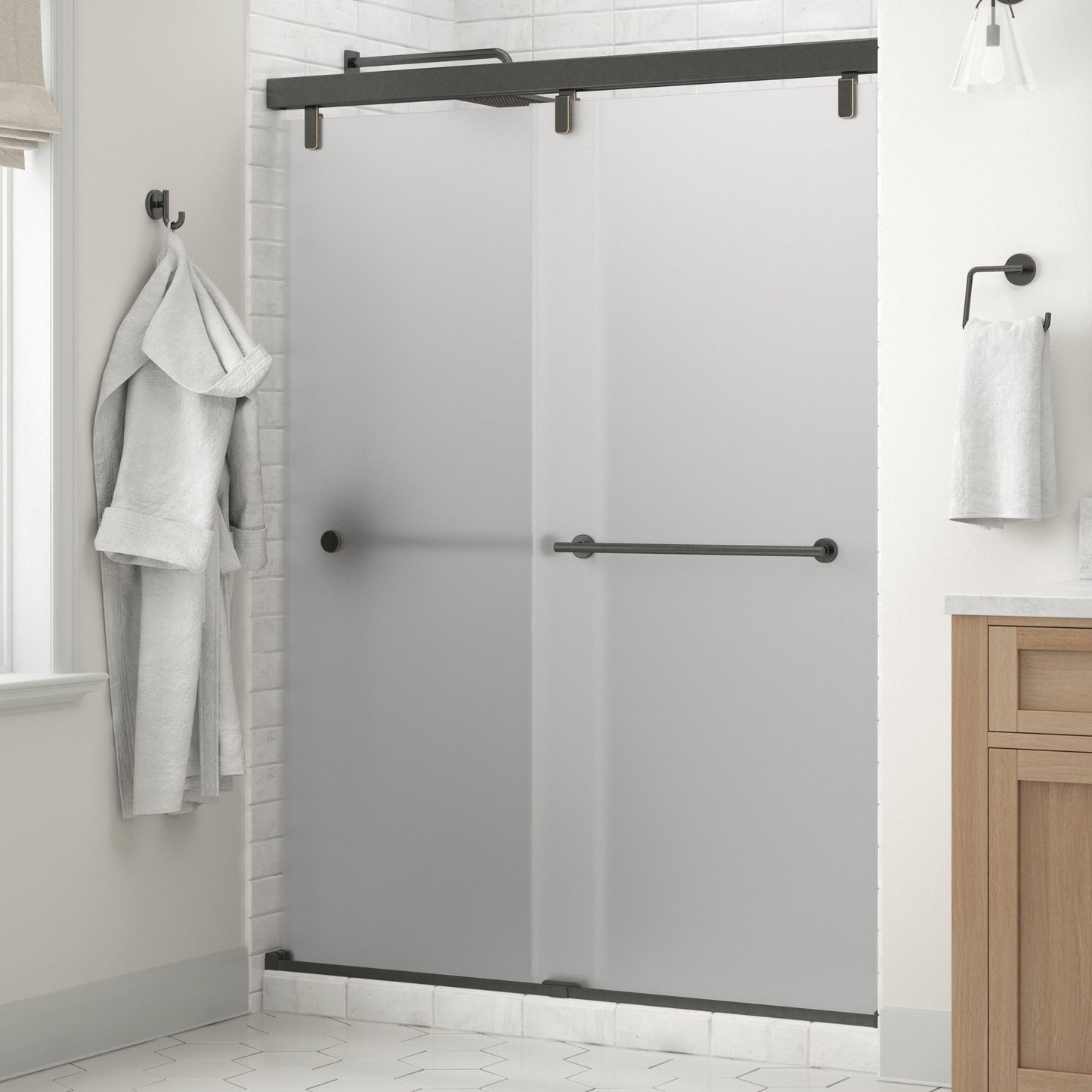 60" Shower / Frosted / Delta Oil Rubbed Bronze