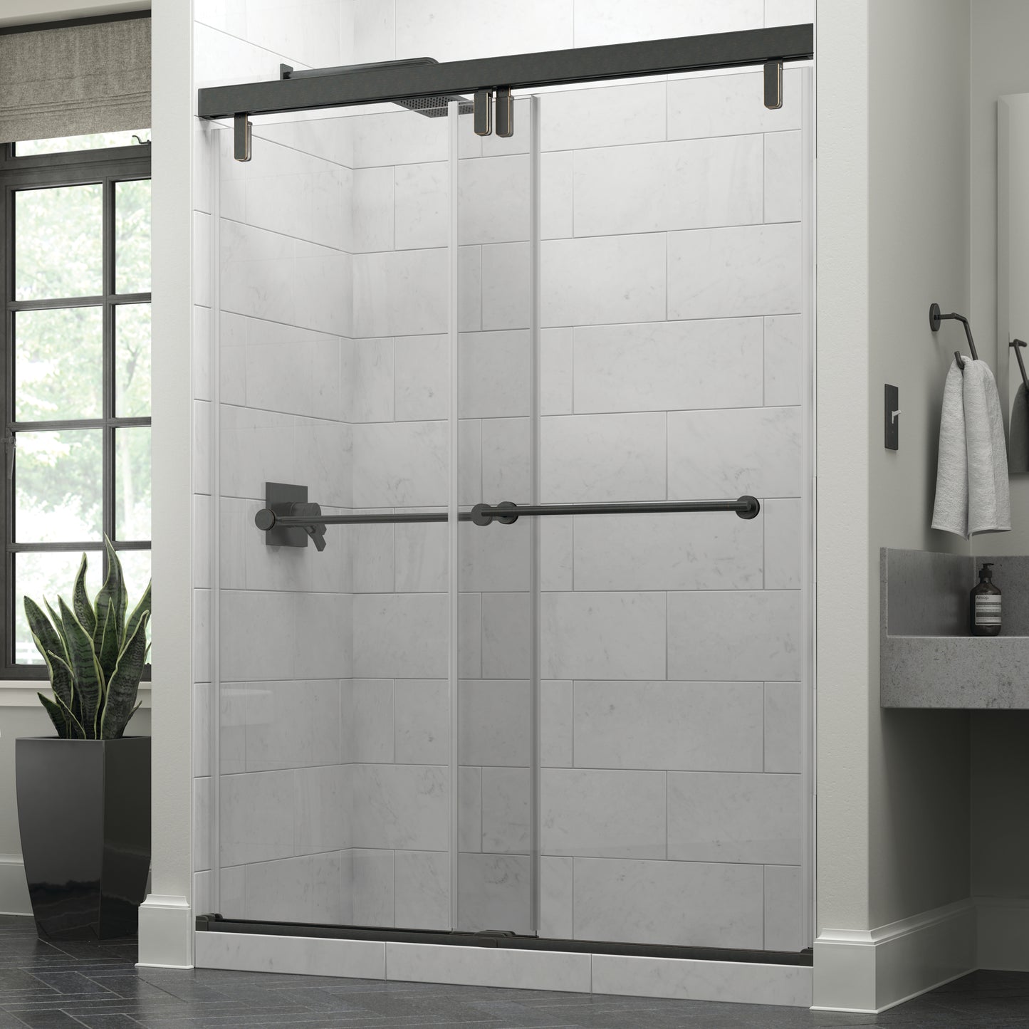 60" Shower / Clear / Delta Oil Rubbed Bronze