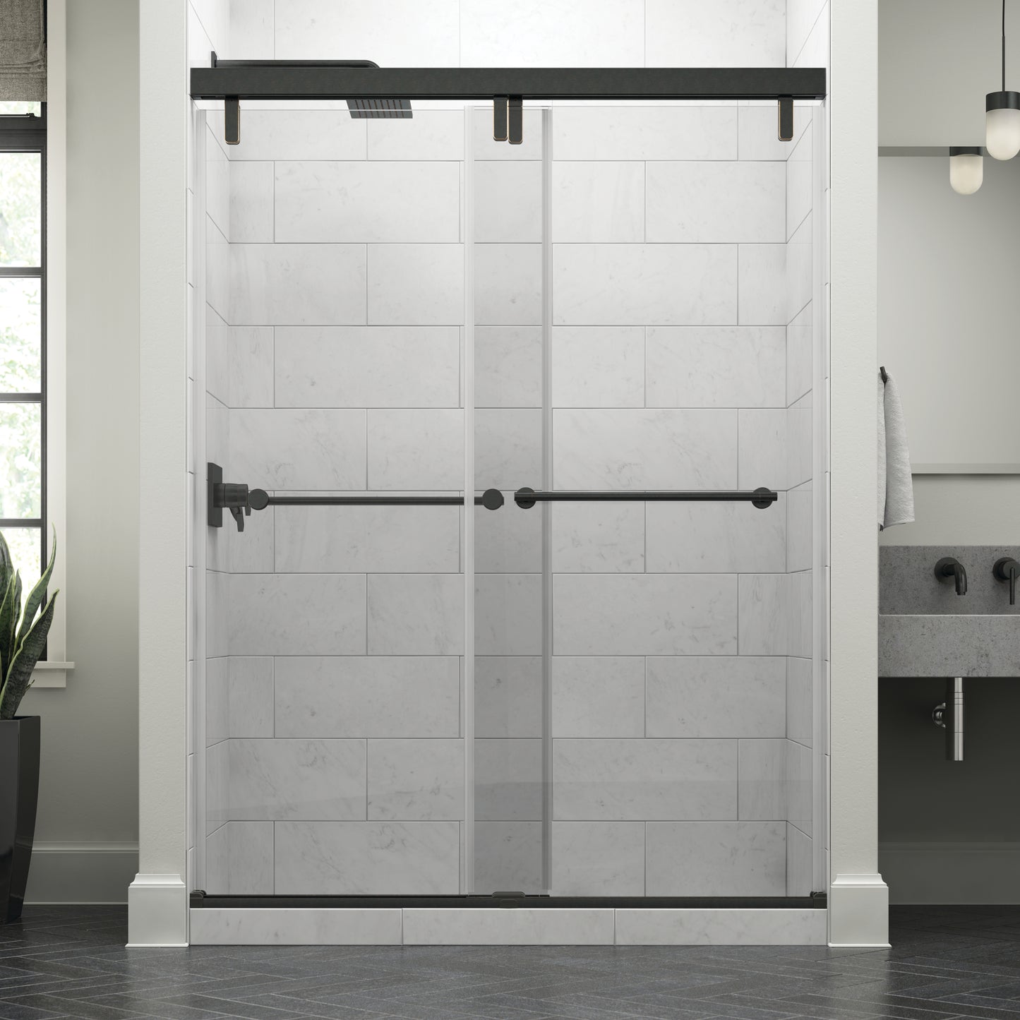 60" Shower / Clear / Delta Oil Rubbed Bronze