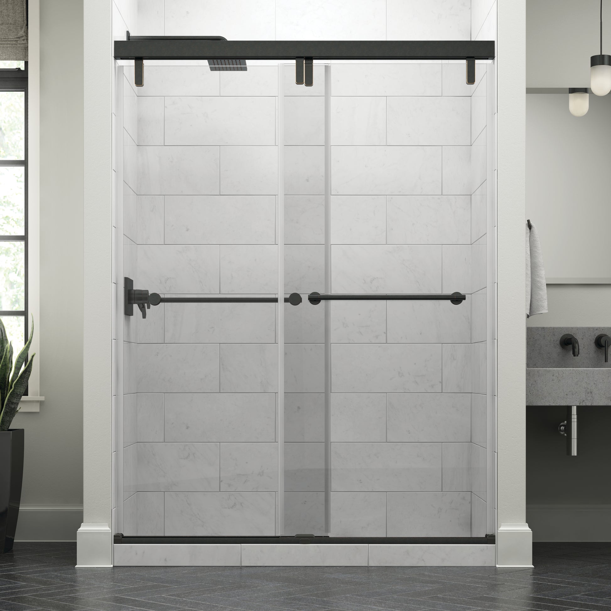 60" Shower / Clear / Delta Oil Rubbed Bronze