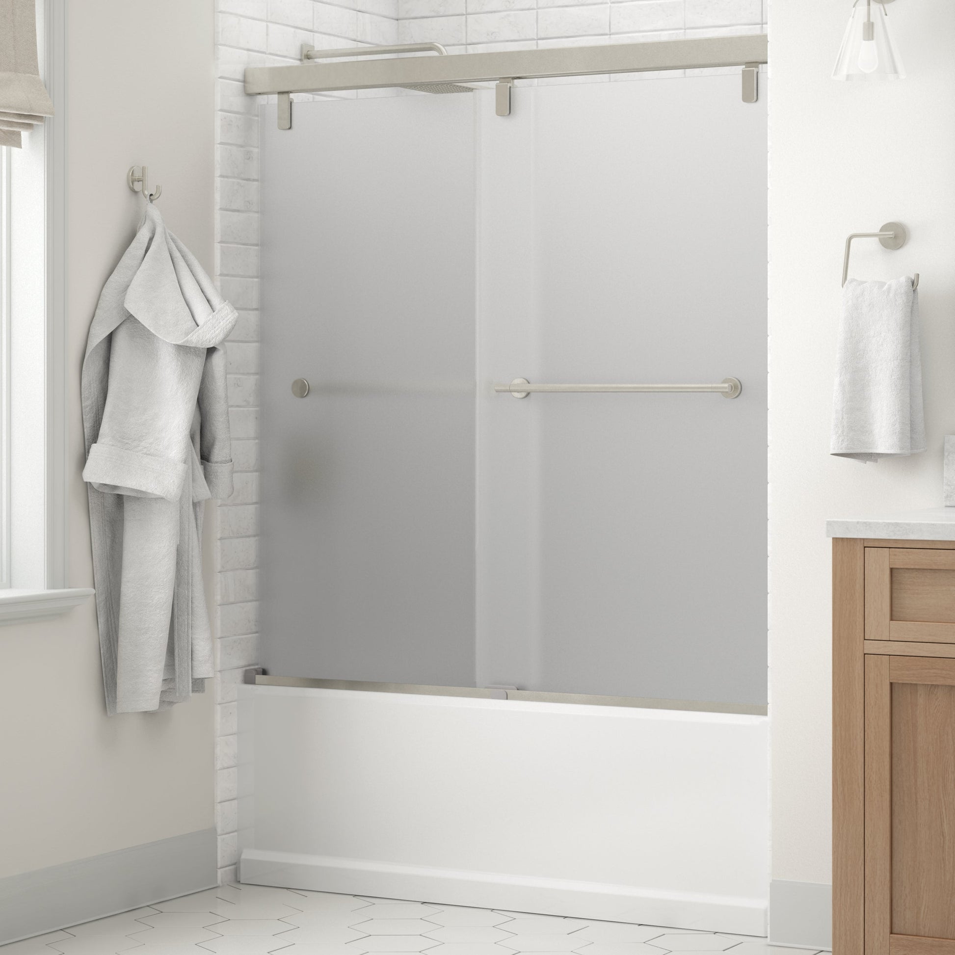 60" Bathtub / Frosted / Delta Brushed Nickel