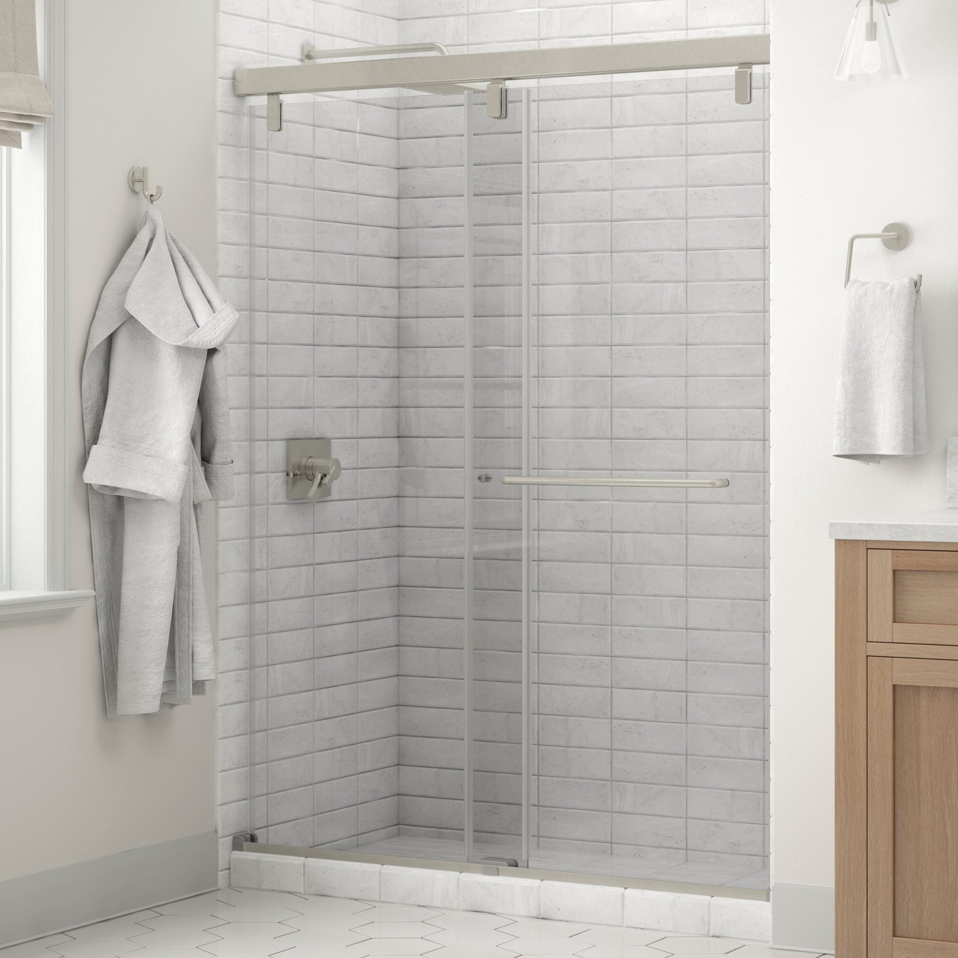 60" Shower / Clear / Delta Brushed Nickel
