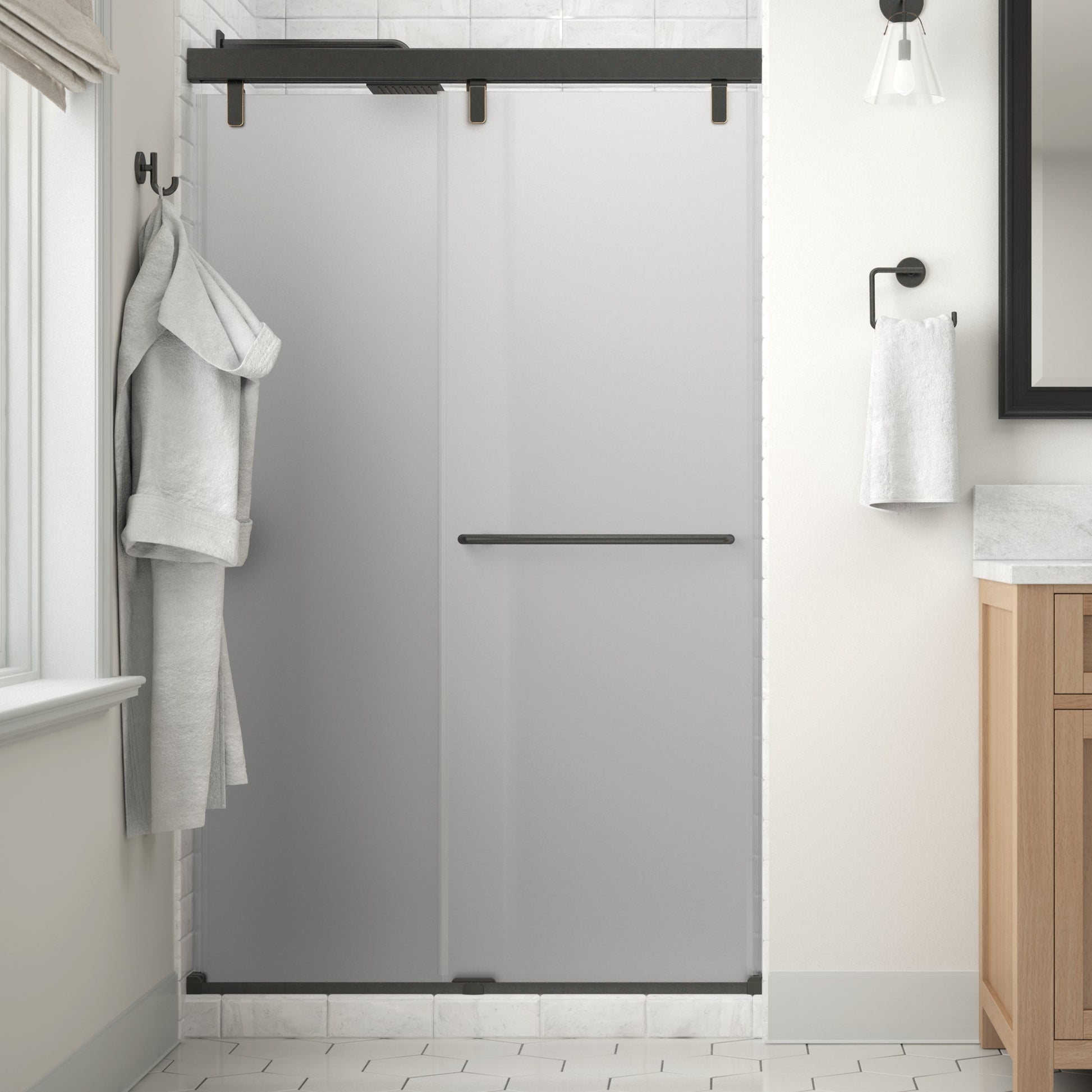 48" Shower / Frosted / Delta Oil Rubbed Bronze