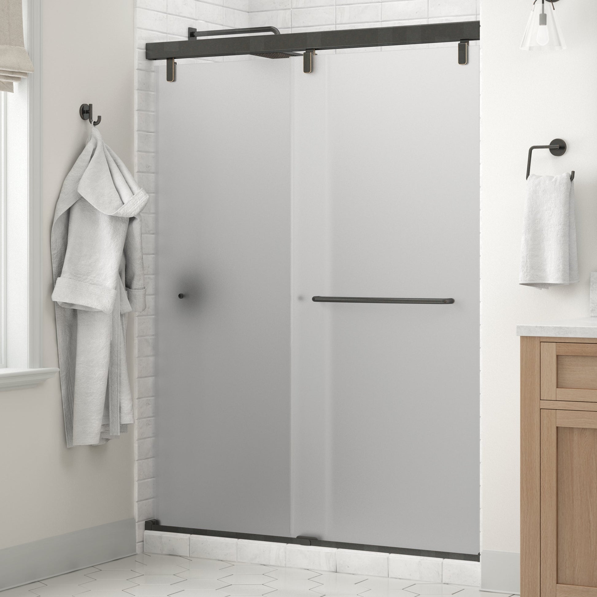 60" Shower / Frosted / Delta Oil Rubbed Bronze
