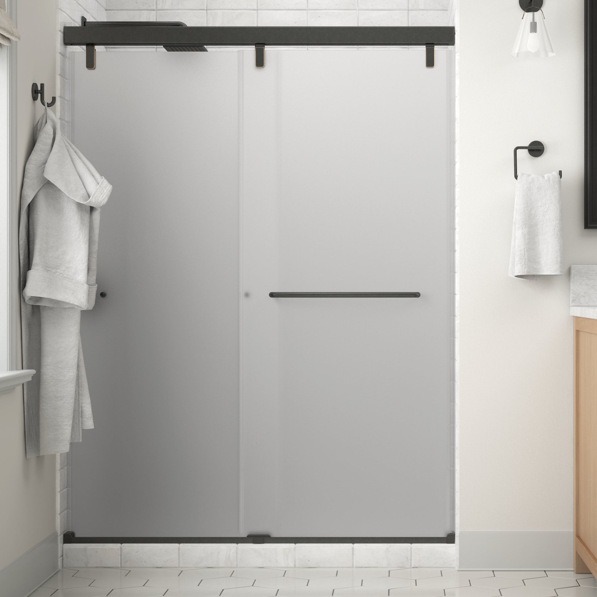 60" Shower / Frosted / Delta Oil Rubbed Bronze