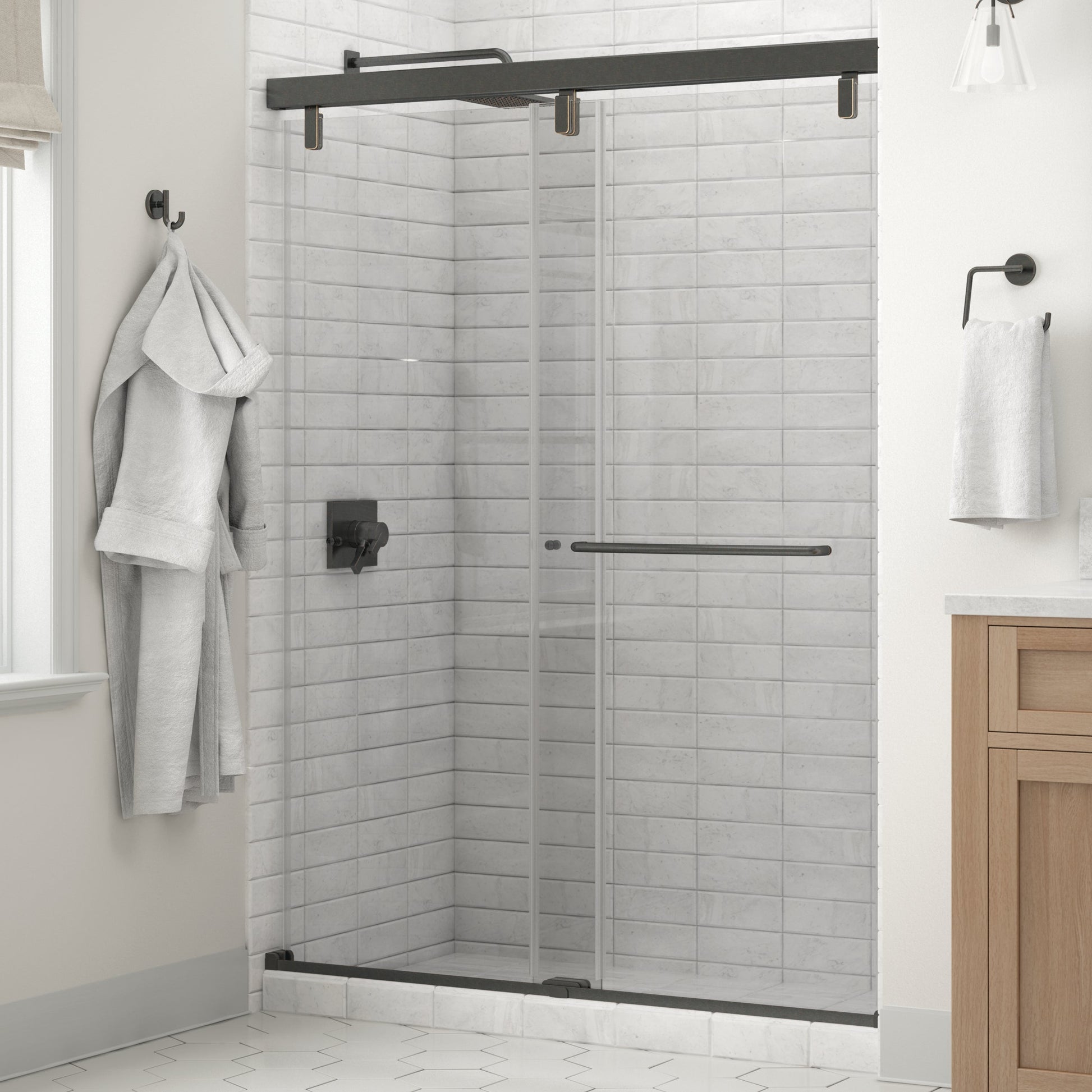 60" Shower / Clear / Delta Oil Rubbed Bronze