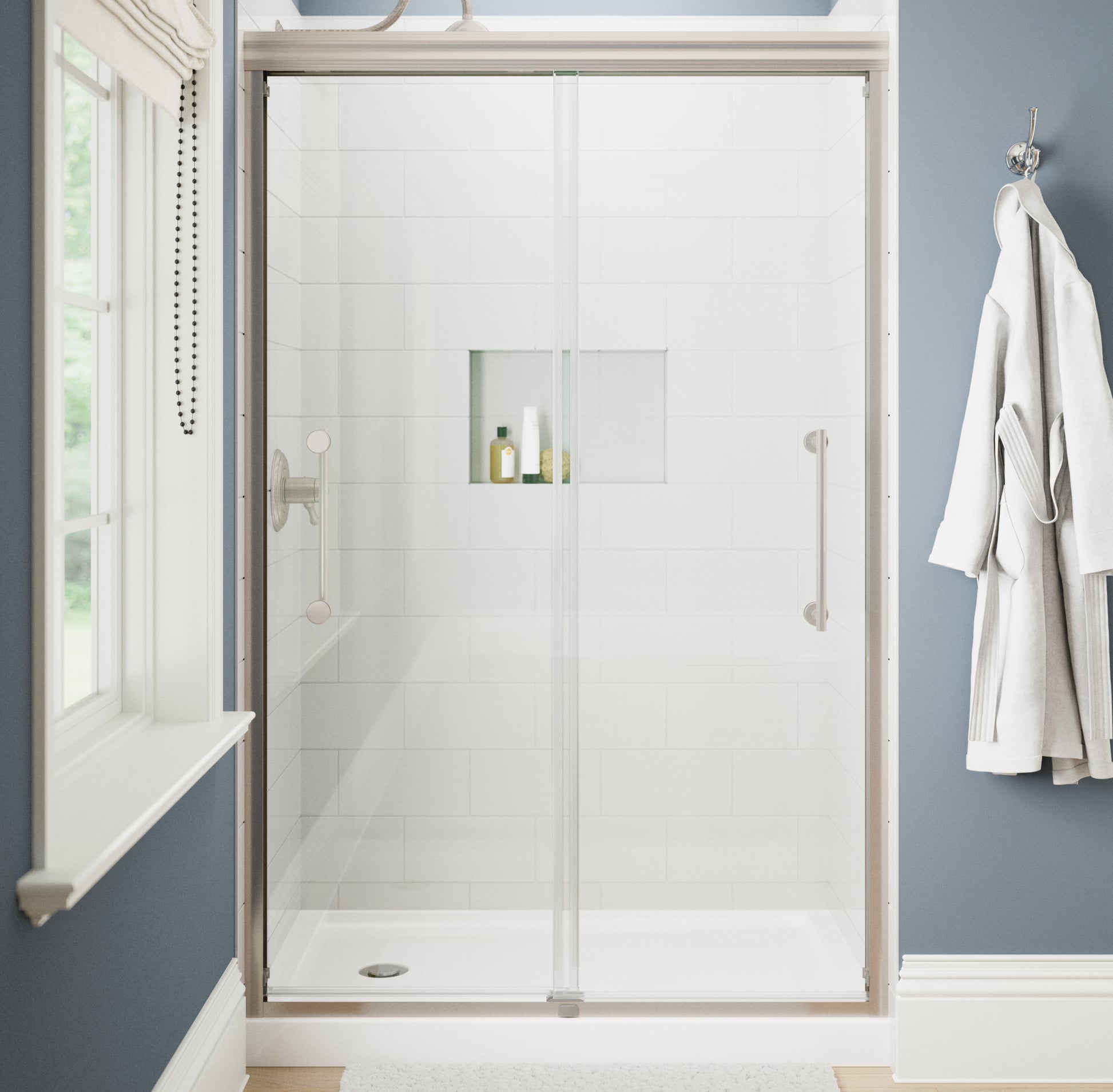 48" Shower / Clear / Shower Door Brushed Nickel