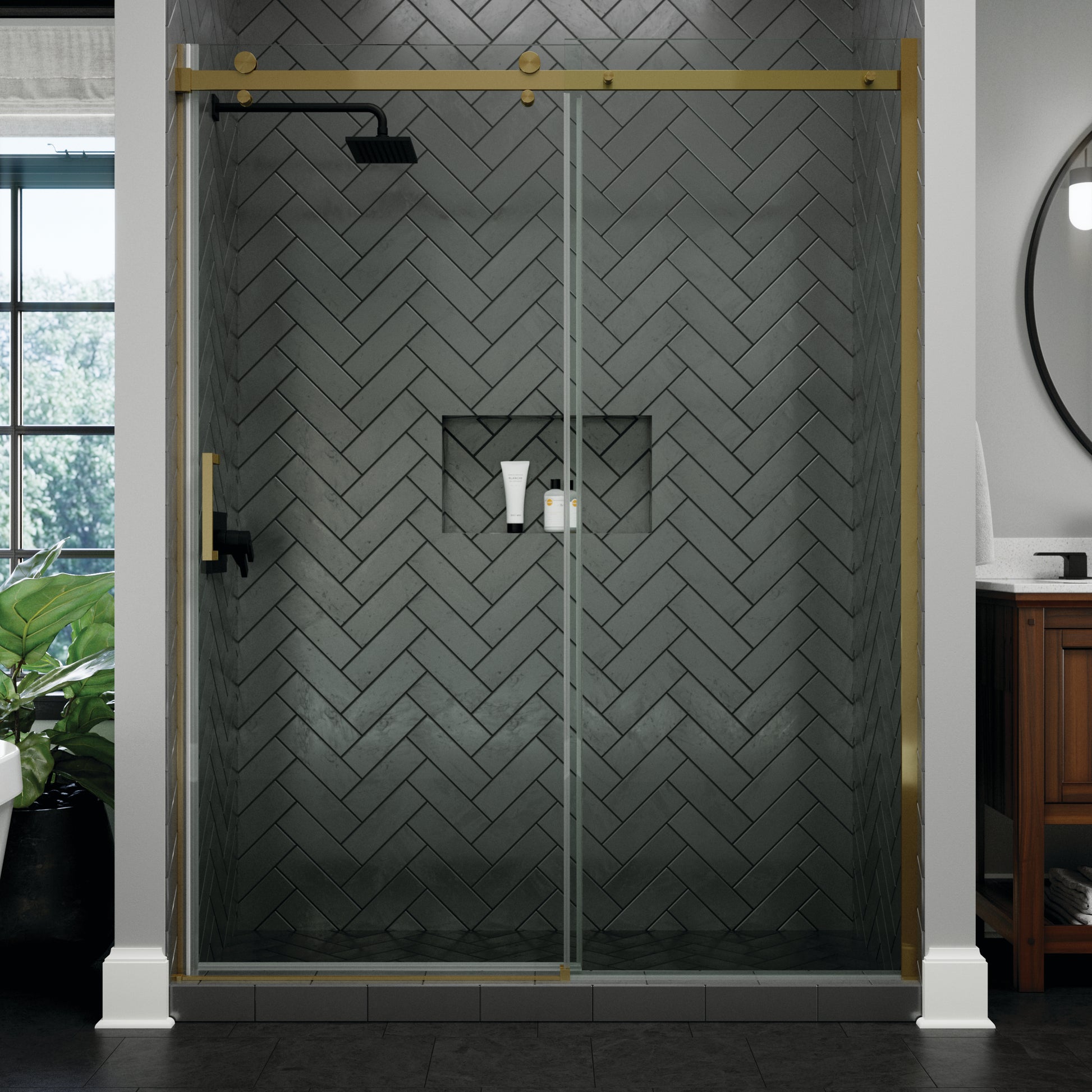 60" Shower / Clear / Brushed Gold