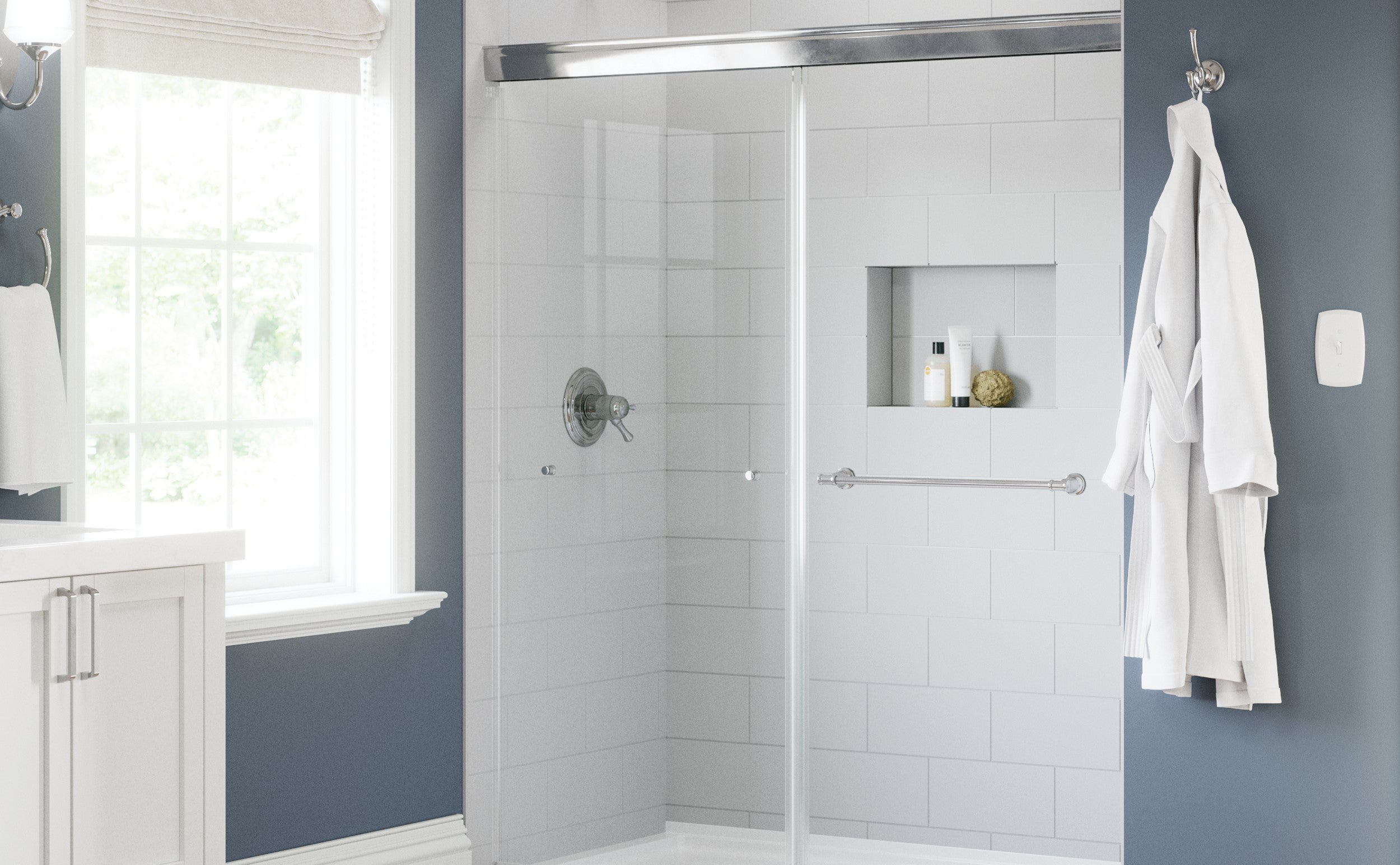 Close up of Delta Rory Shower Door Hardware Kit