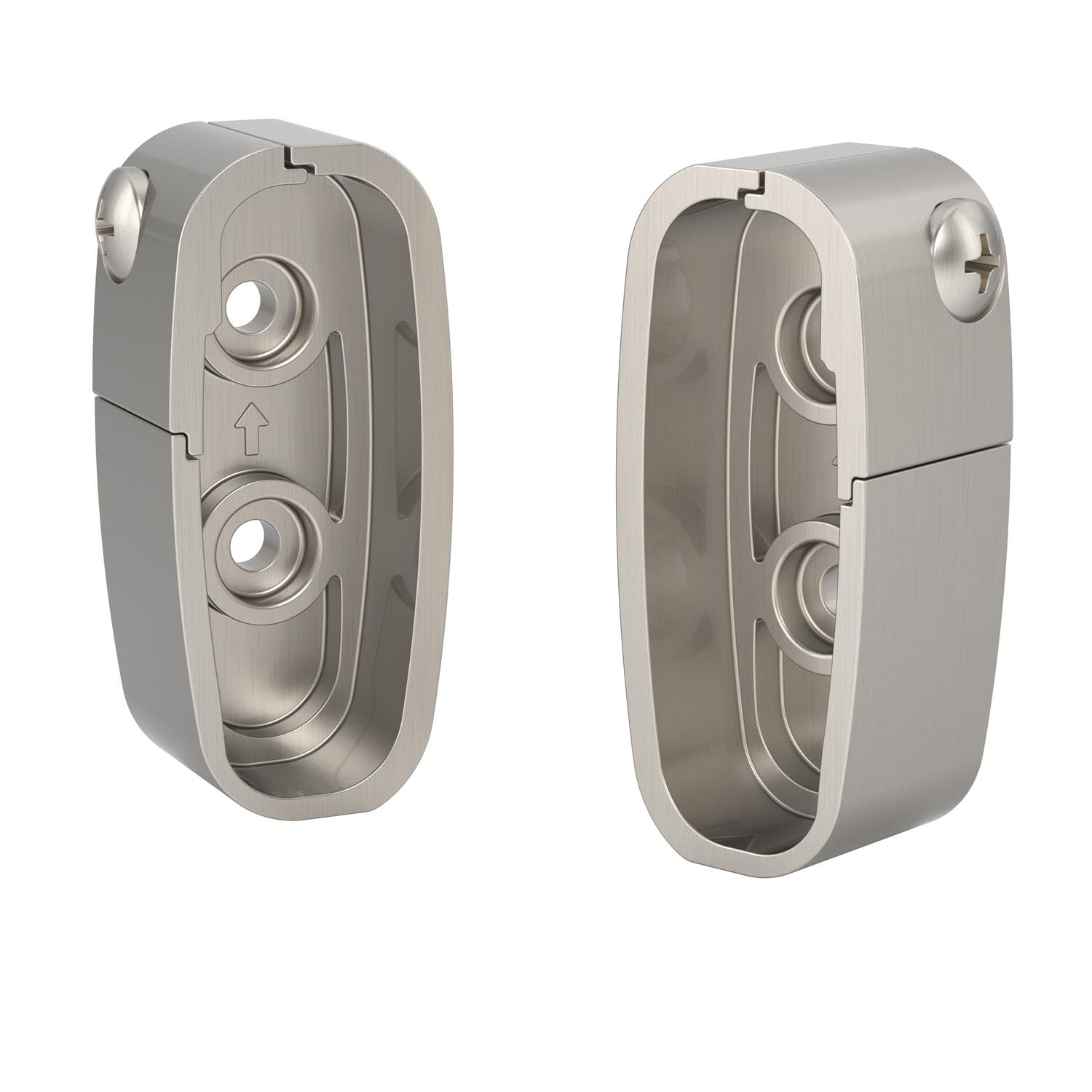 Two Delta Flannigan Replacement Collars in Satin Nickel on a white background