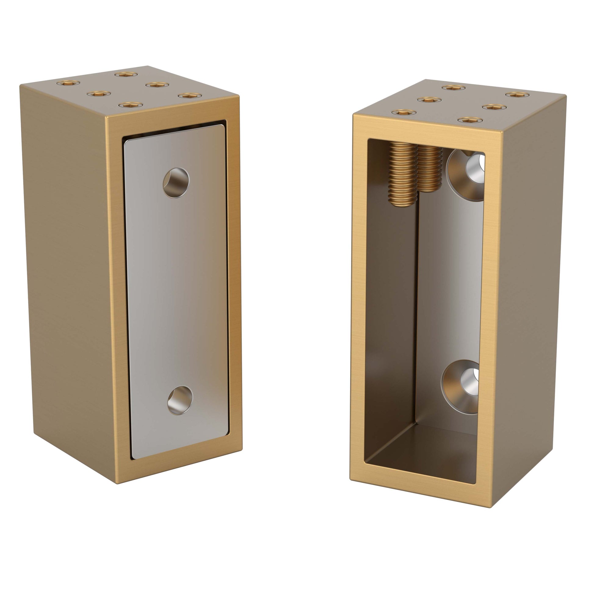 Front and back view of gold replacement collars on a white background