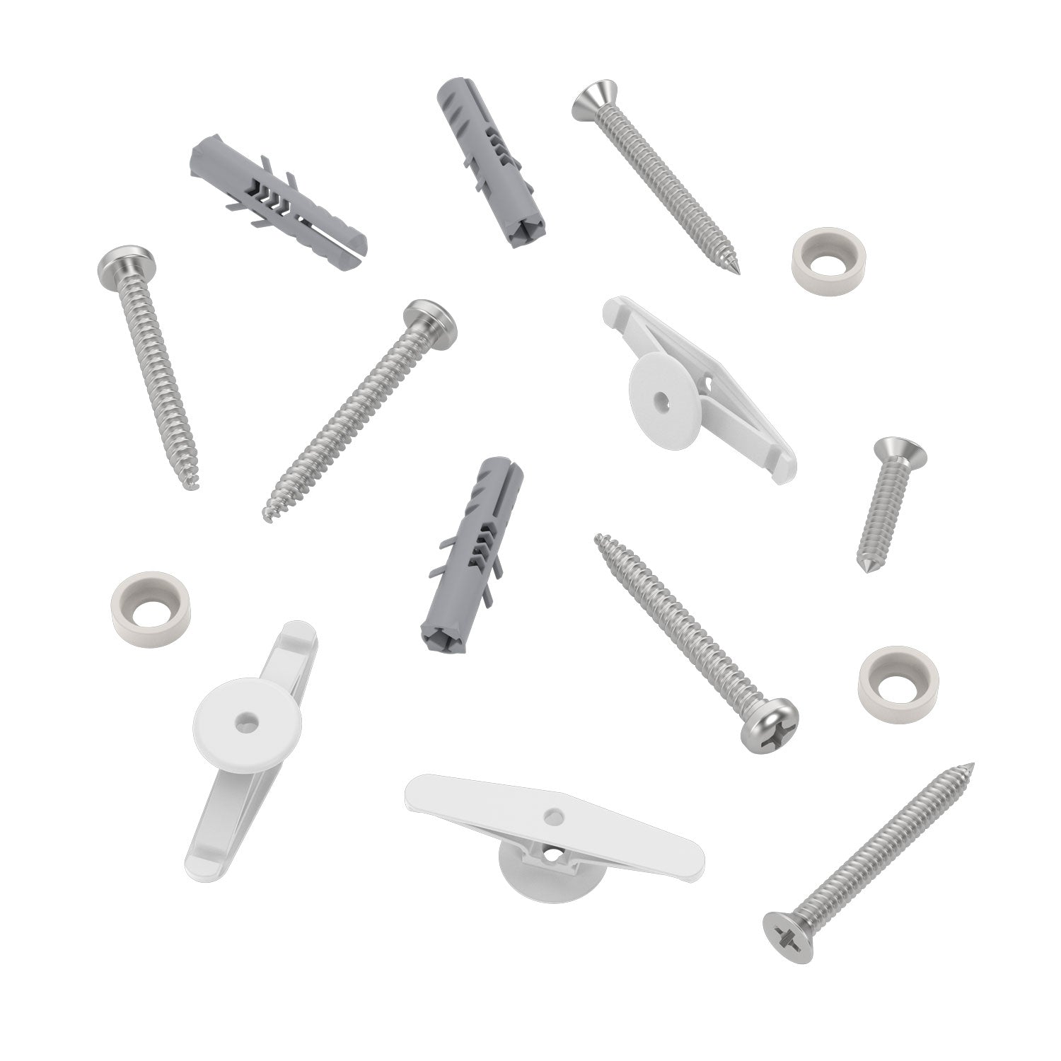 Set of replacement hardware pieces on a white background