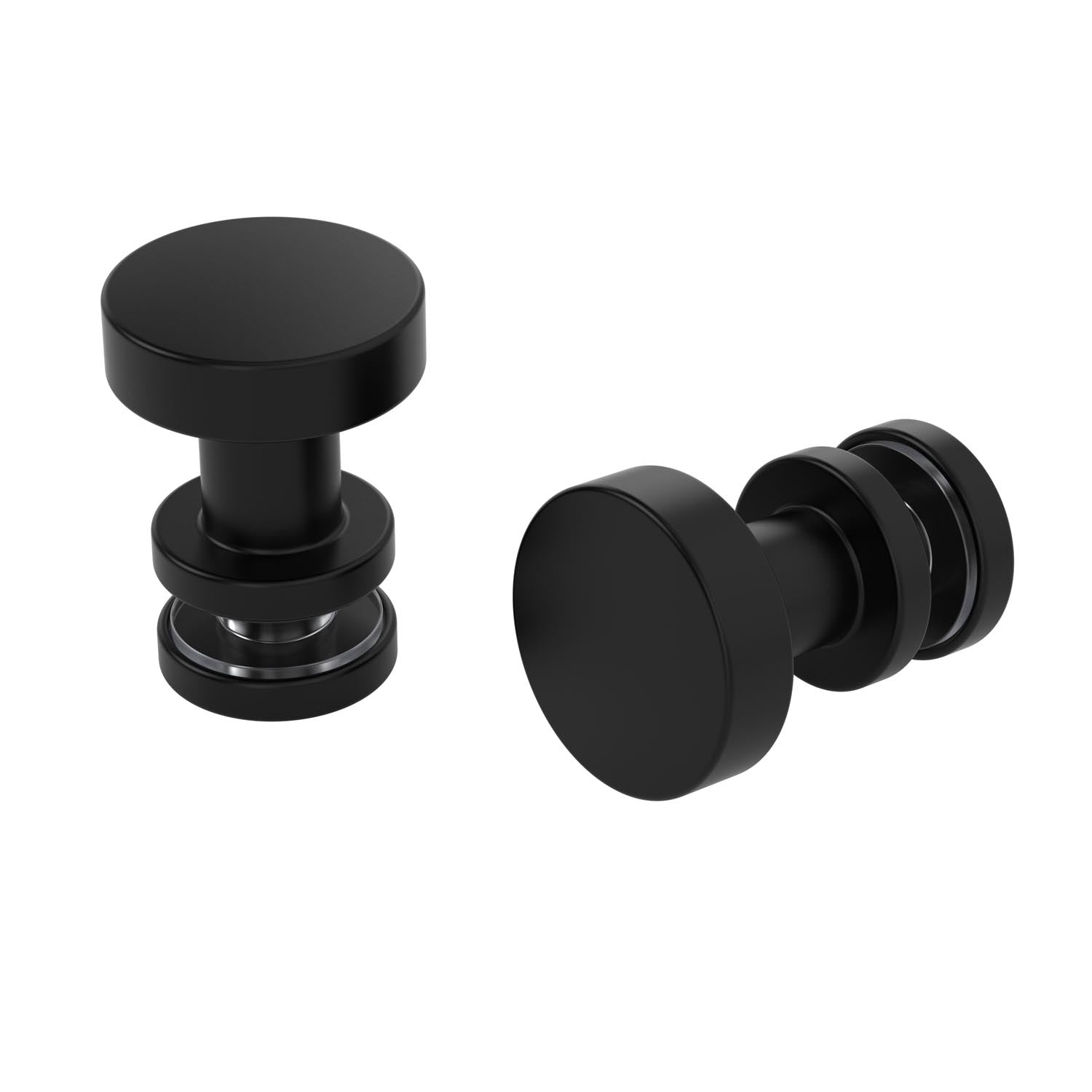 Two black Luxe Track replacement knobs on a white background