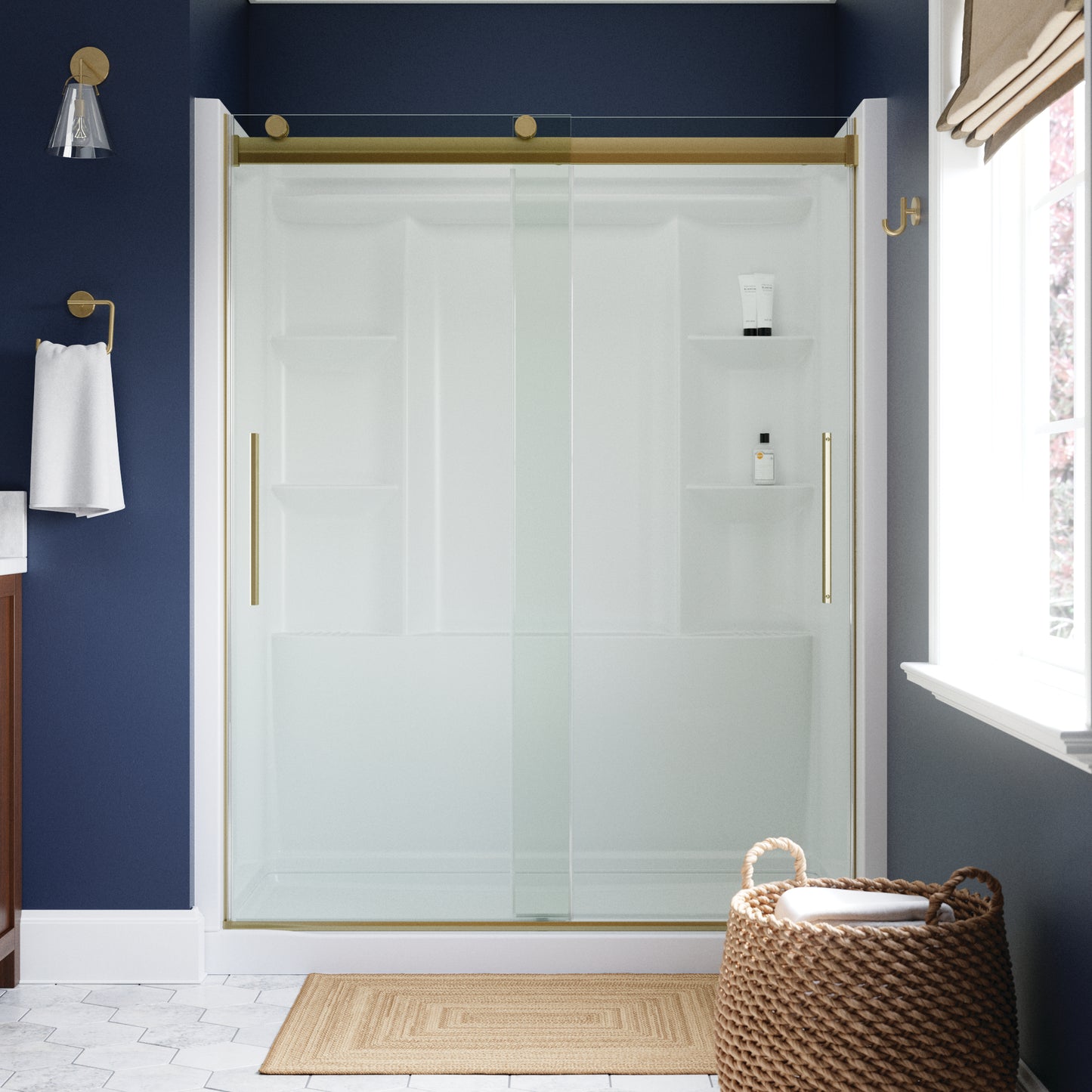 60" Shower / Clear / Brushed Gold