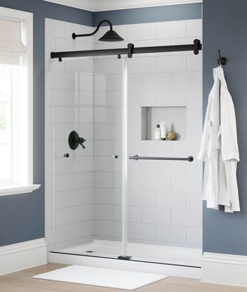 Walk-in shower with matte black finish
