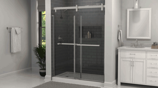 Animated gif showing the location of the dam strip within a shower enclosure